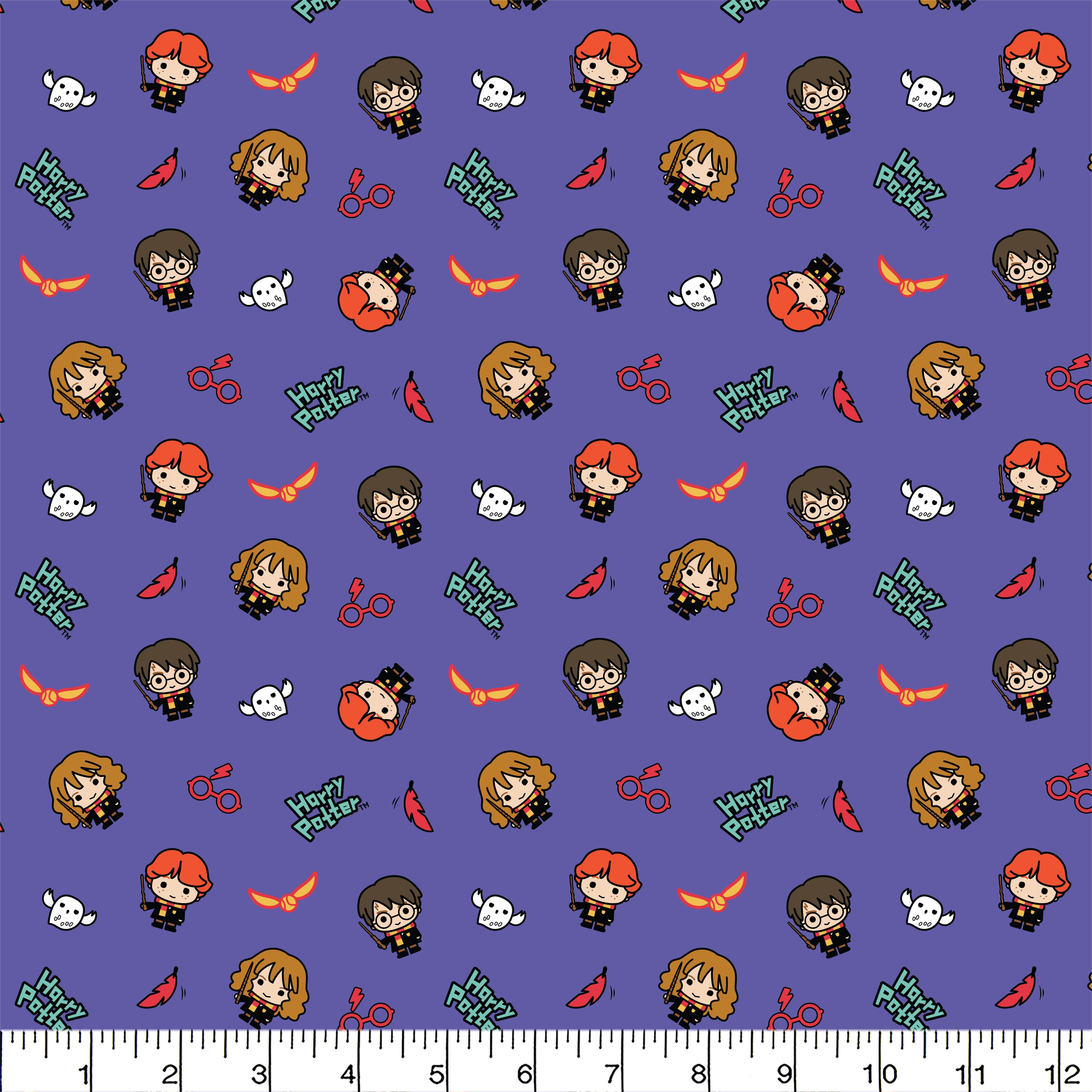 Harry Potter&#x2122; Purple Kawaii Trio Toss Cotton Fabric