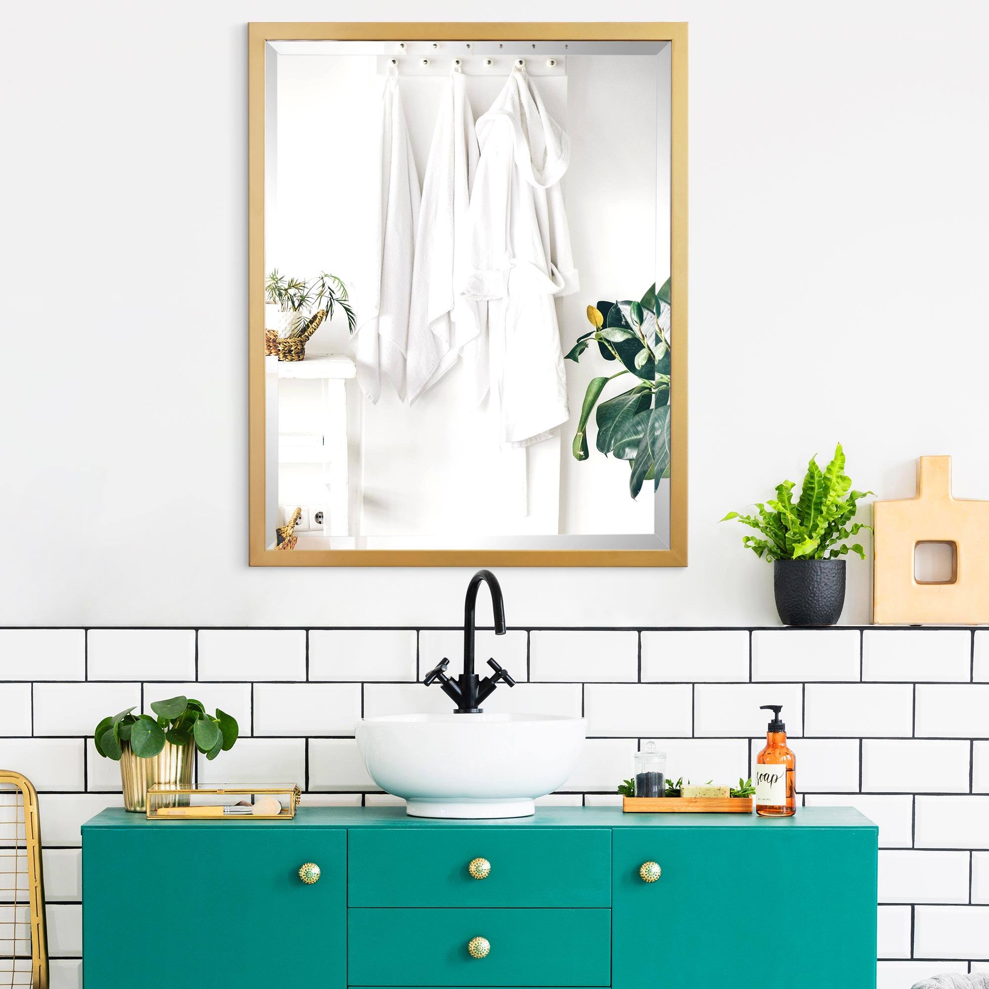 Head West Metal Framed Beveled Edge Rectangular Vanity Wall Mirror