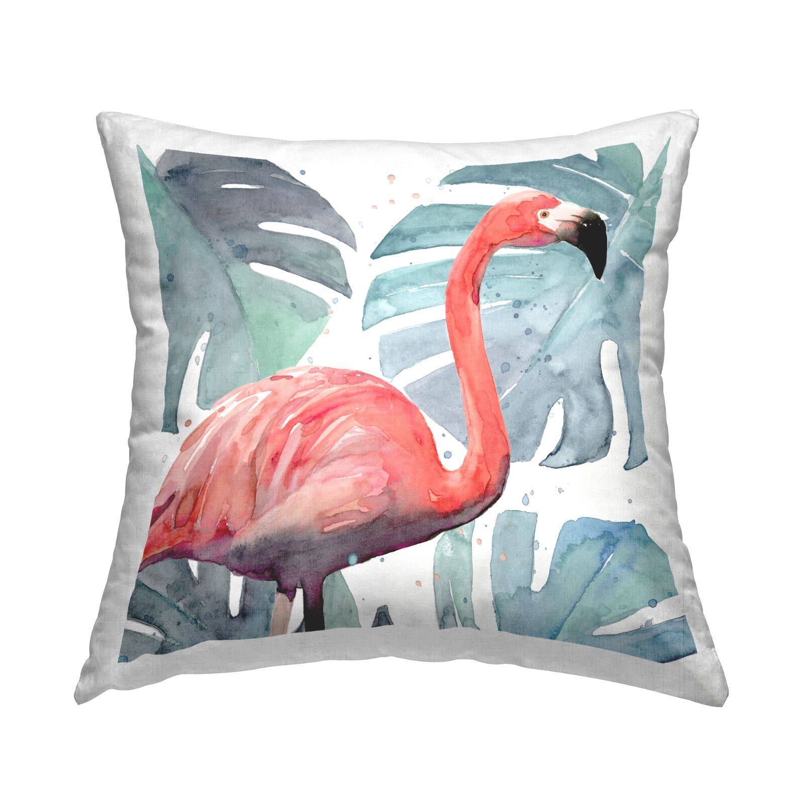 Stupell Industries Tropical Flamingo Lush Green Monstera Plant Leaves Throw Pillow, 18" x 18"