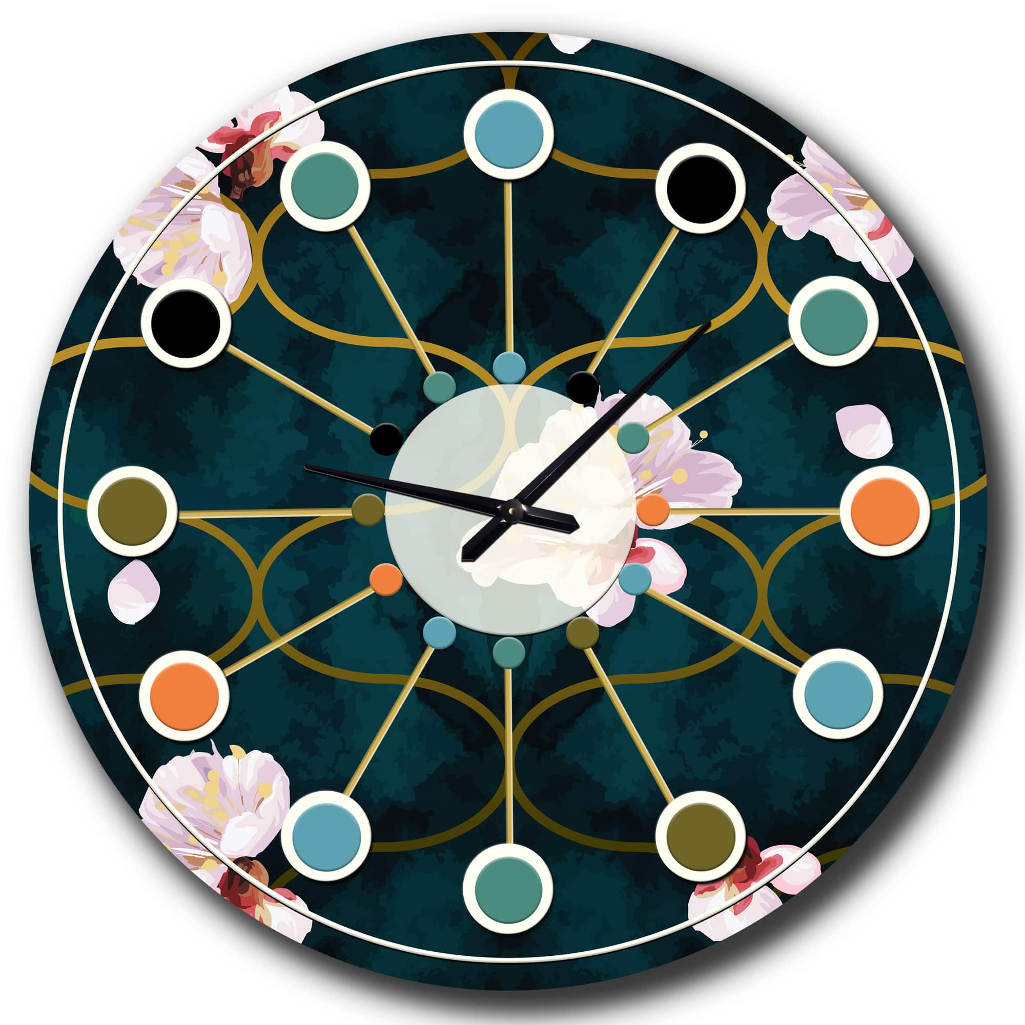 Designart &#x27;Retro Pink Flower Pattern Ii Mid-Century Modern Wall Clock