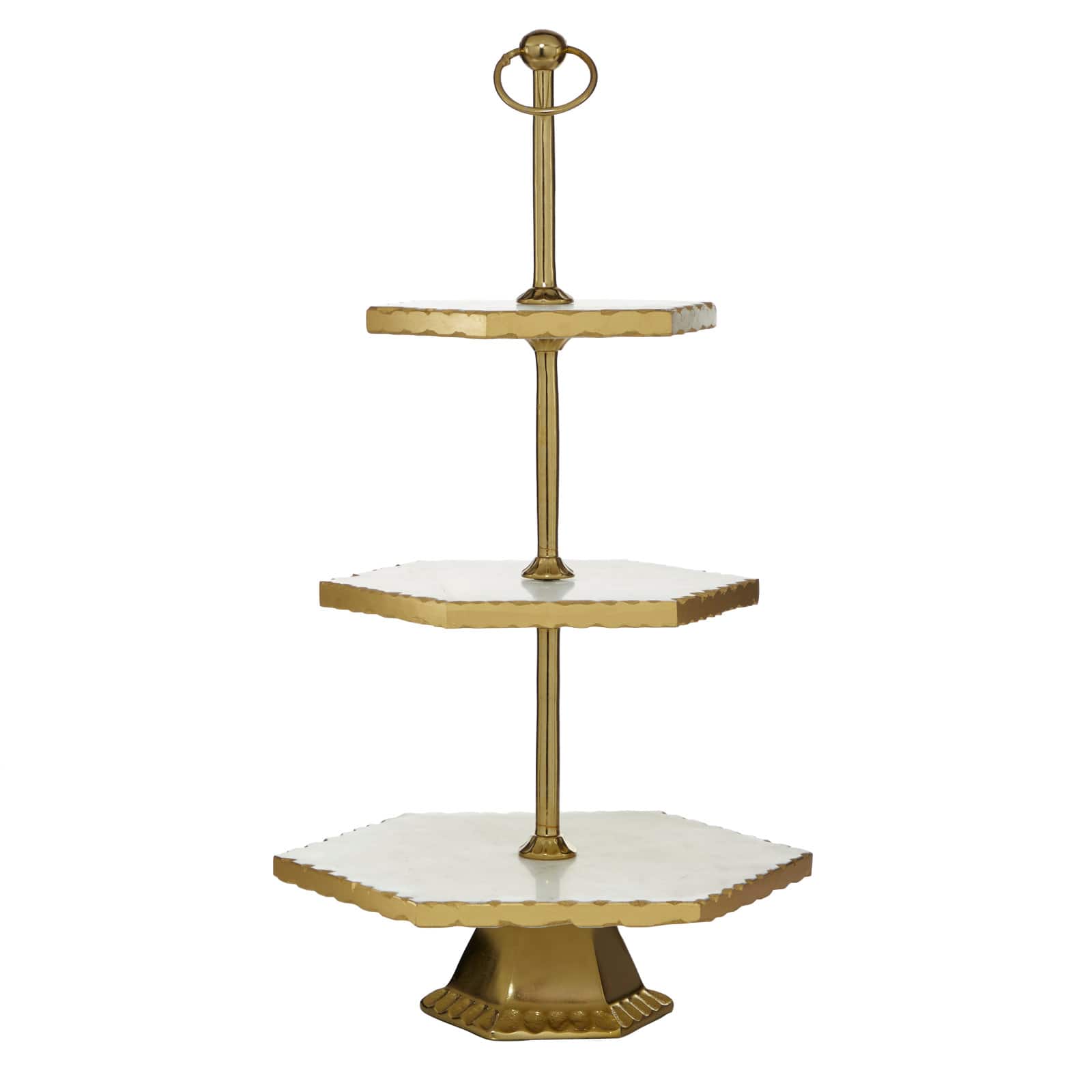 Gold Stoneware &#x26; Aluminum 3 Tier Tray Stand