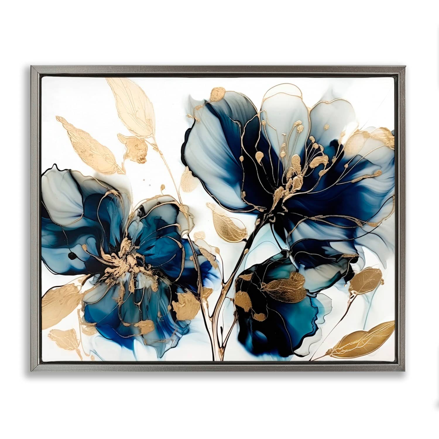 Stupell Industries Blue Swirling Modern Flowers Floater Framed Art