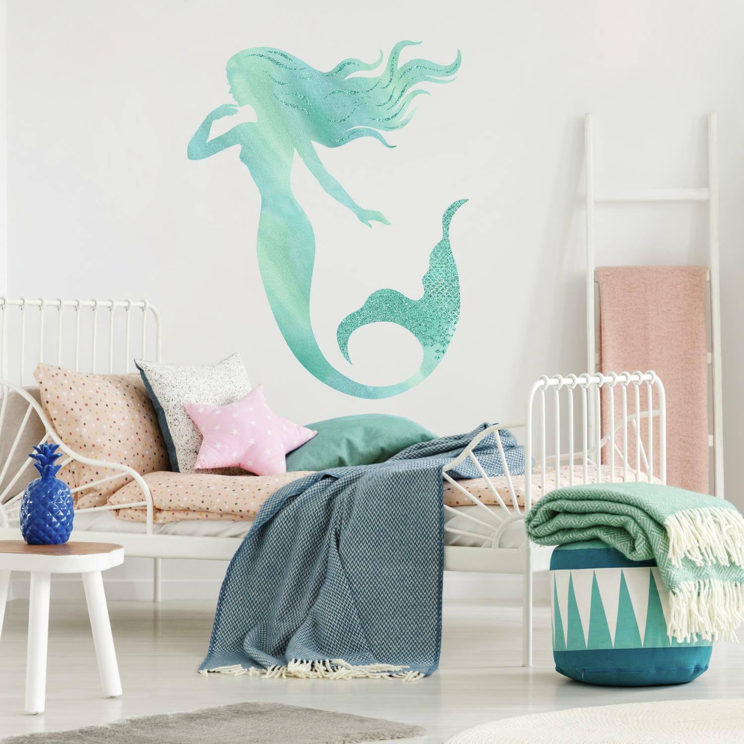 RoomMates RMK3562SCS Mermaid Peel and Stick Wall Decals with Glitter 