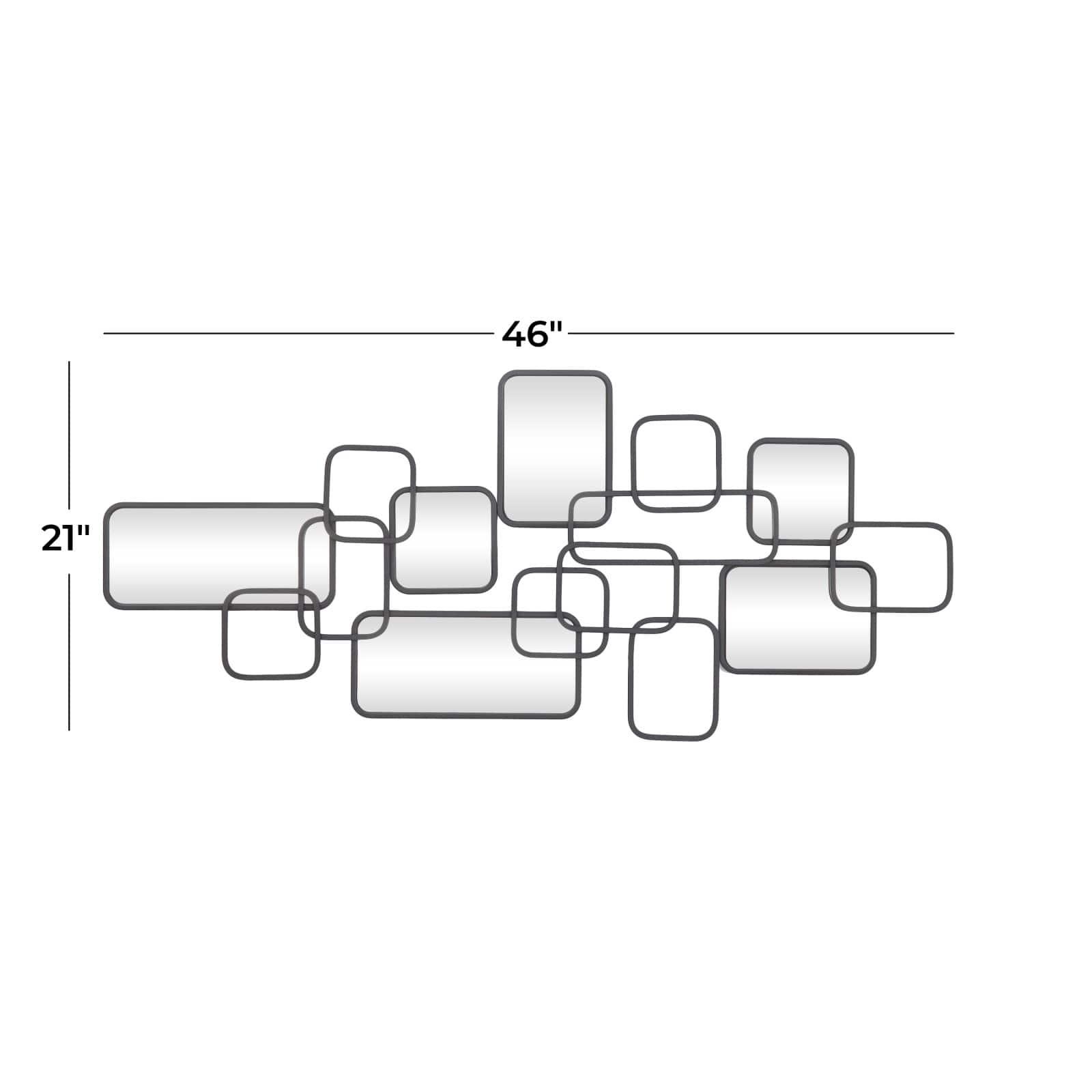 Black Metal Contemporary Abstract Wall Mirror, 46&#x22; x 0&#x22; x 21&#x22;