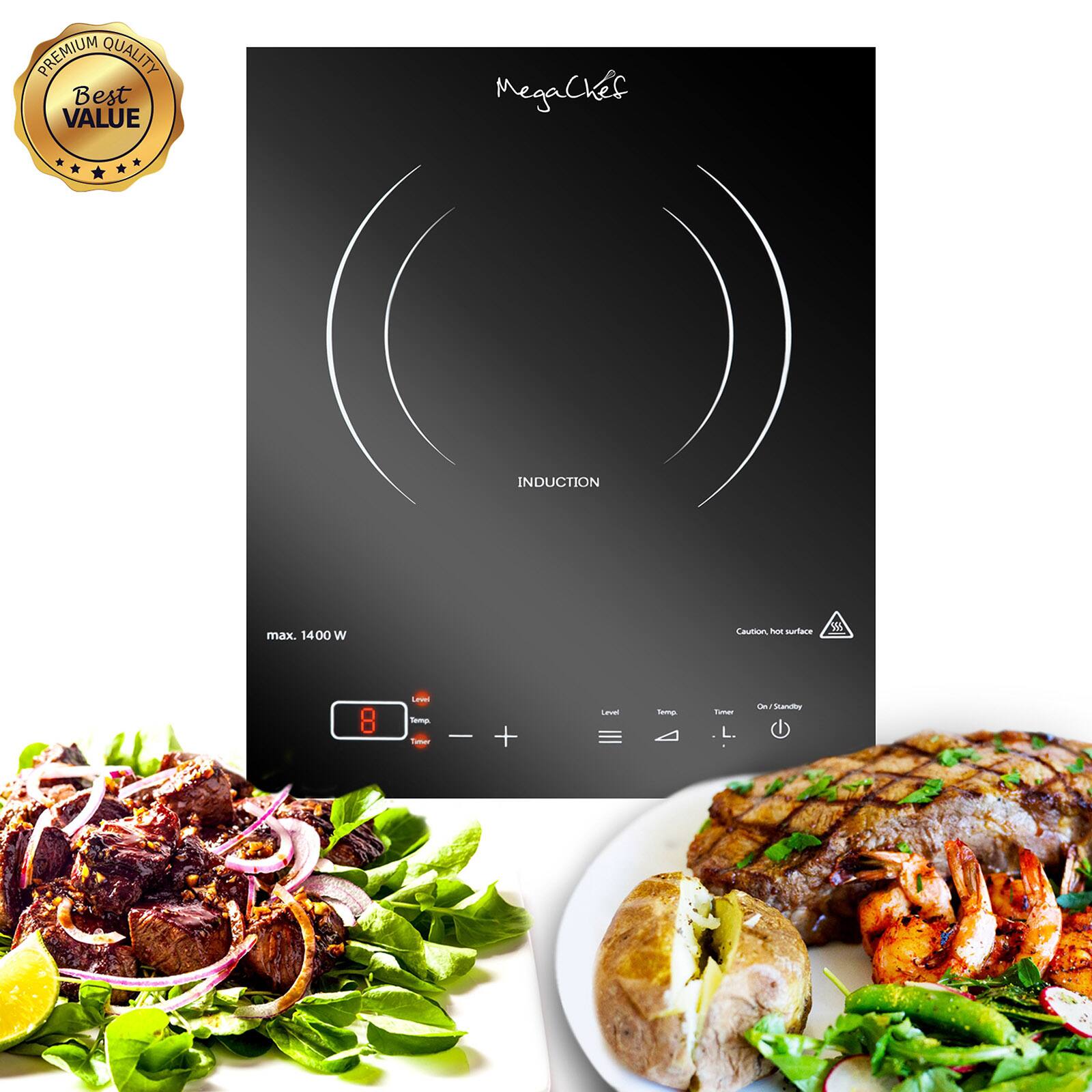 MegaChef Portable 1400W Single Induction Countertop Cooktop With Digital Control Panel