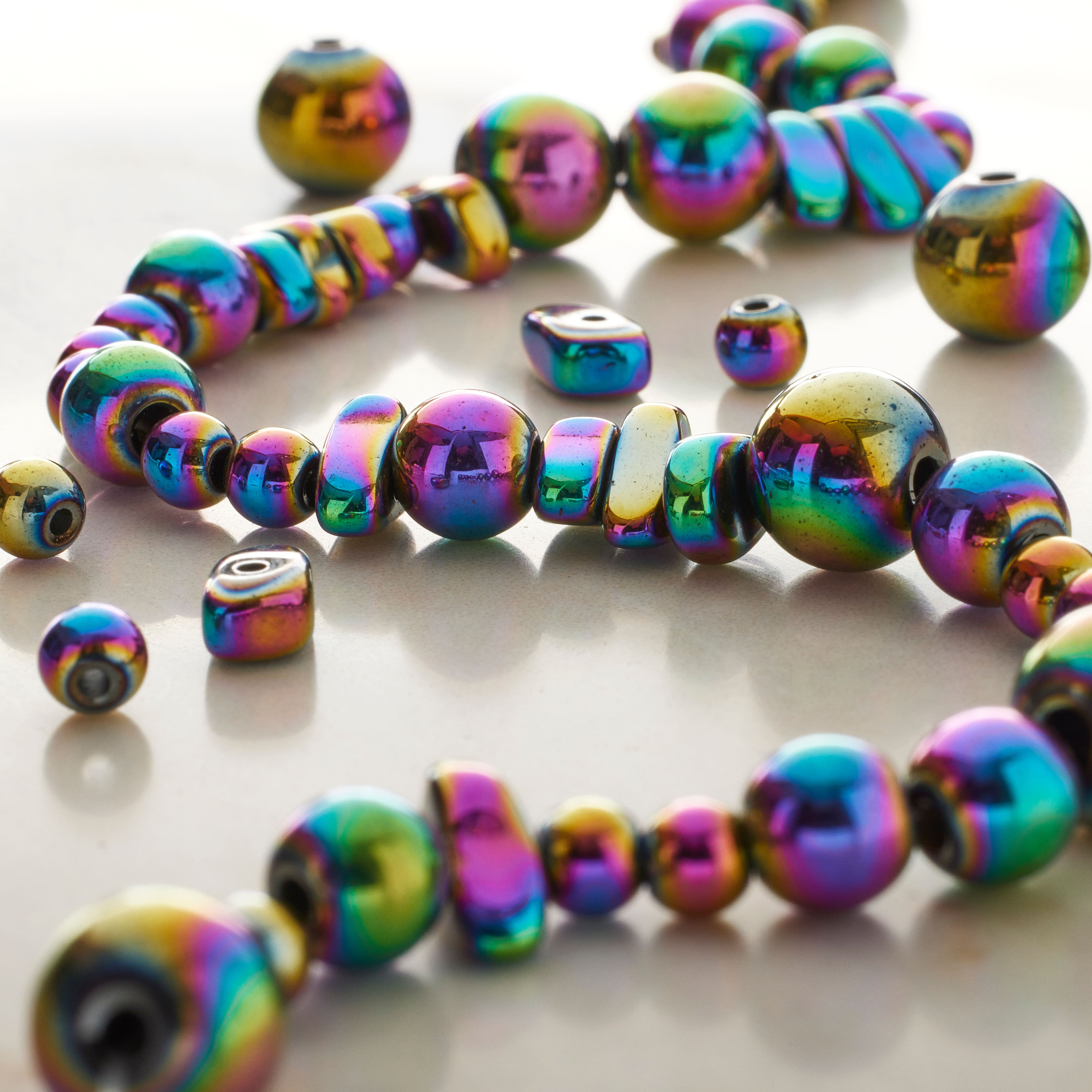 Mixed Rainbow Reconstituted Hematite Beads by Bead Landing&#x2122;