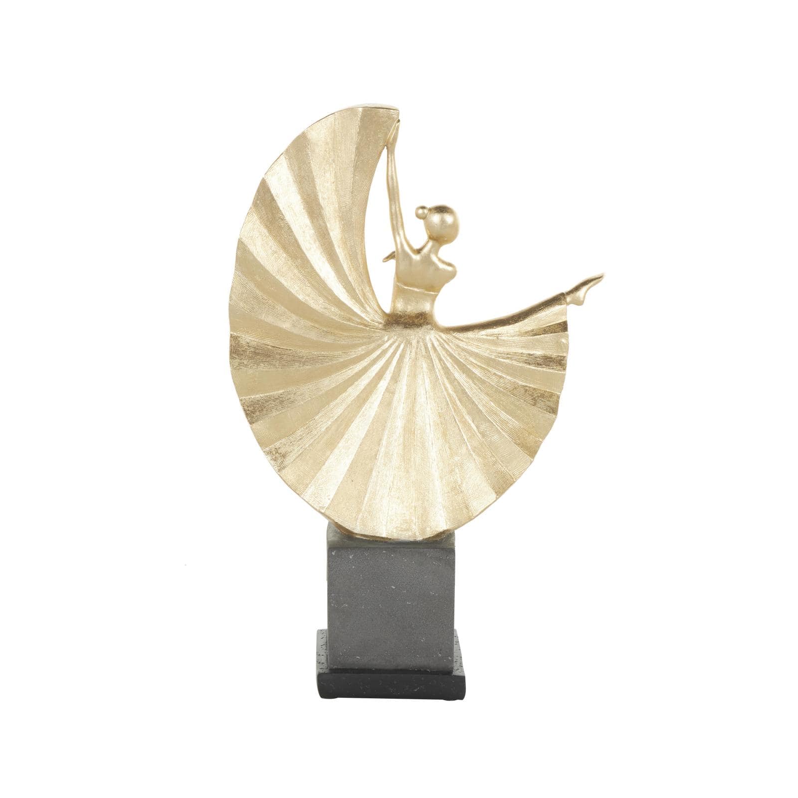 Gold Polystone Dancer Ballet Sculpture with Elevated Black Base
