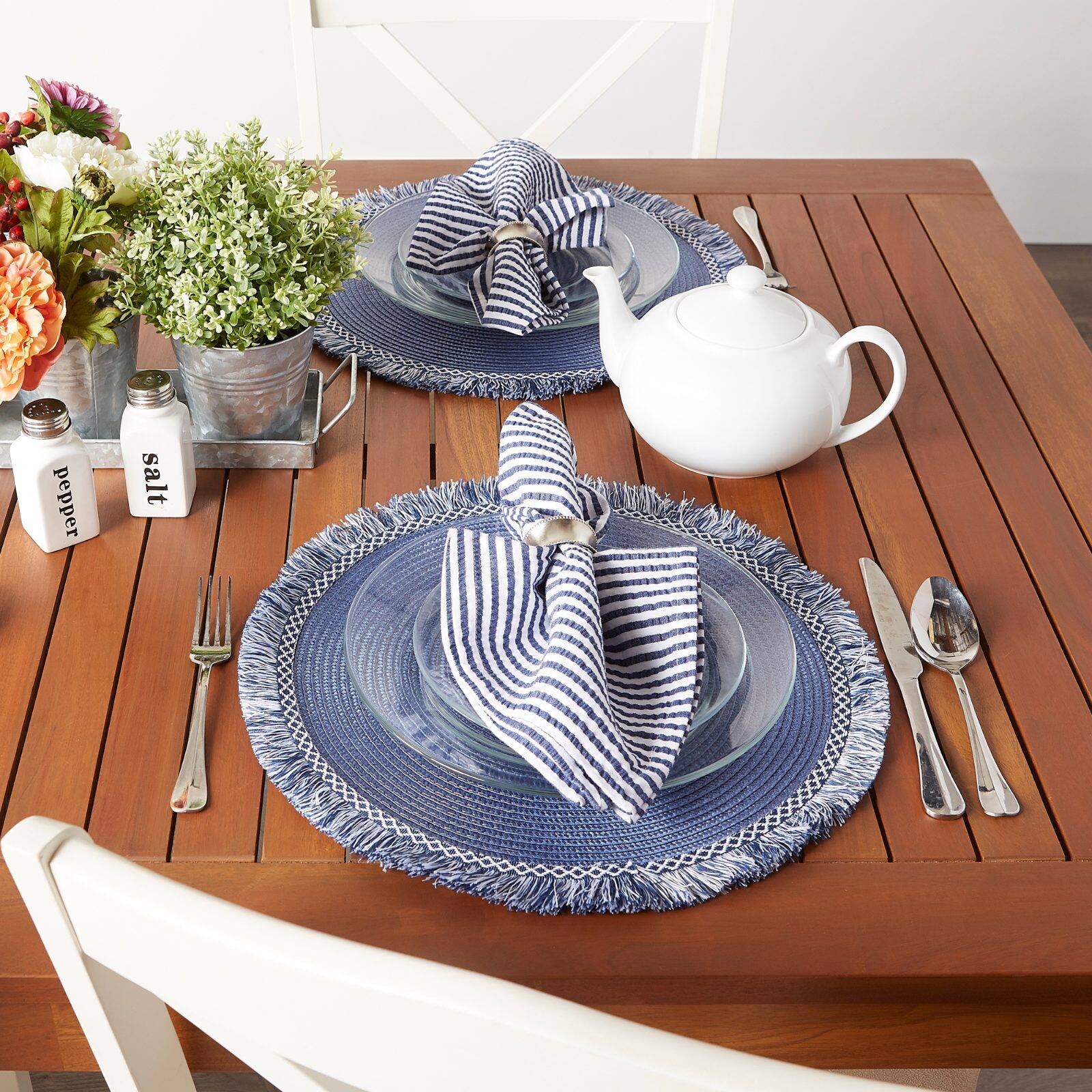 DII® 15" Round Nautical Blue Fringed Placemat Set, 6ct.