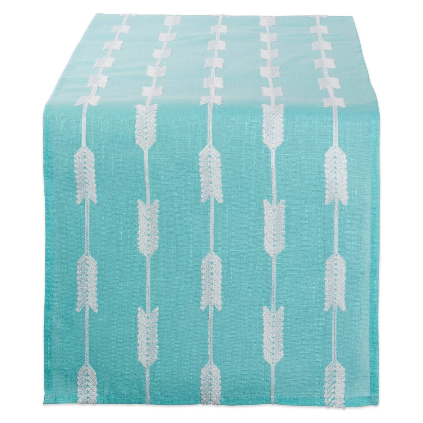 Aqua Base Embroidered Arrow Fletching Table Runner