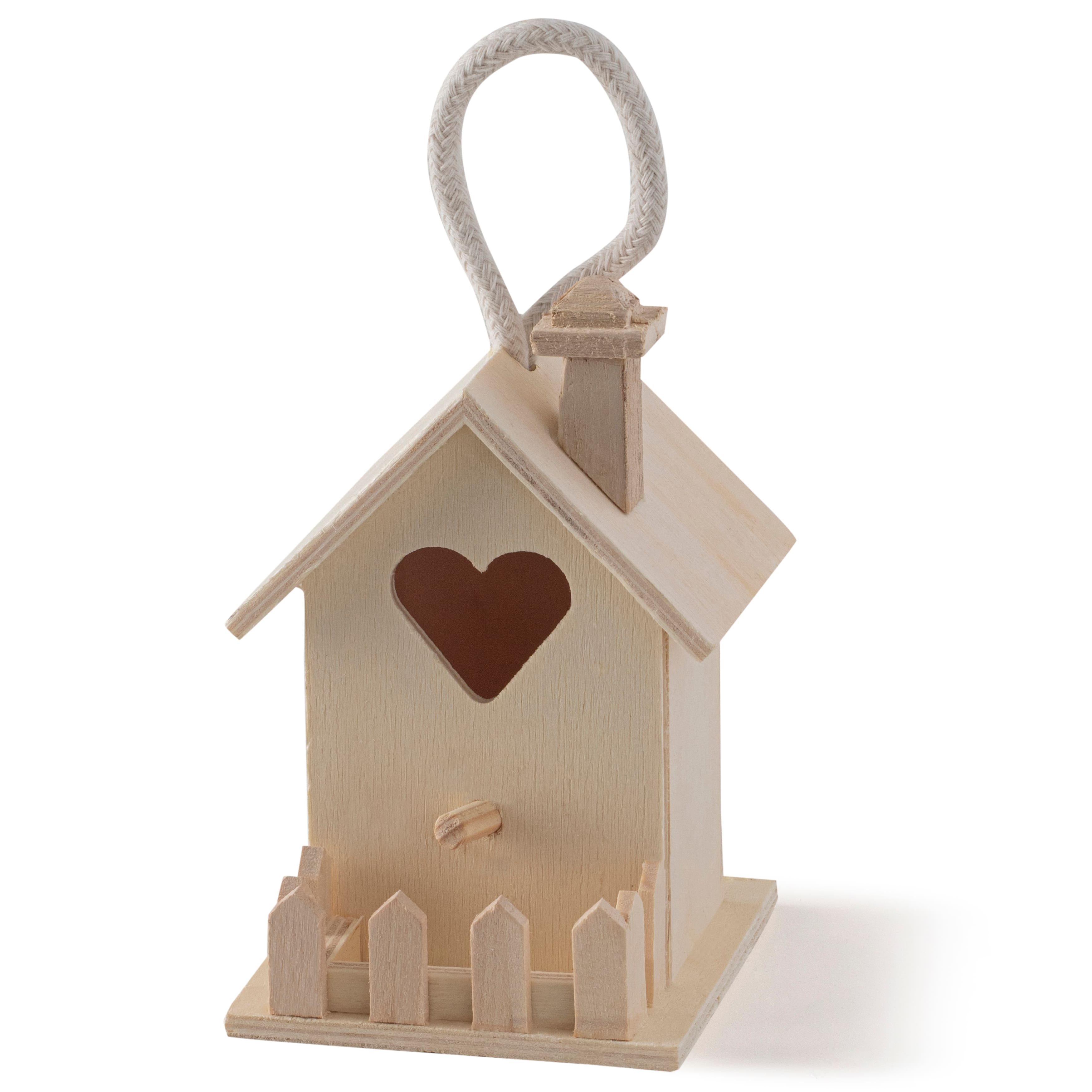 12 Pack: 4.5&#x22; Wood Heart Birdhouse with Fence by Make Market&#xAE;