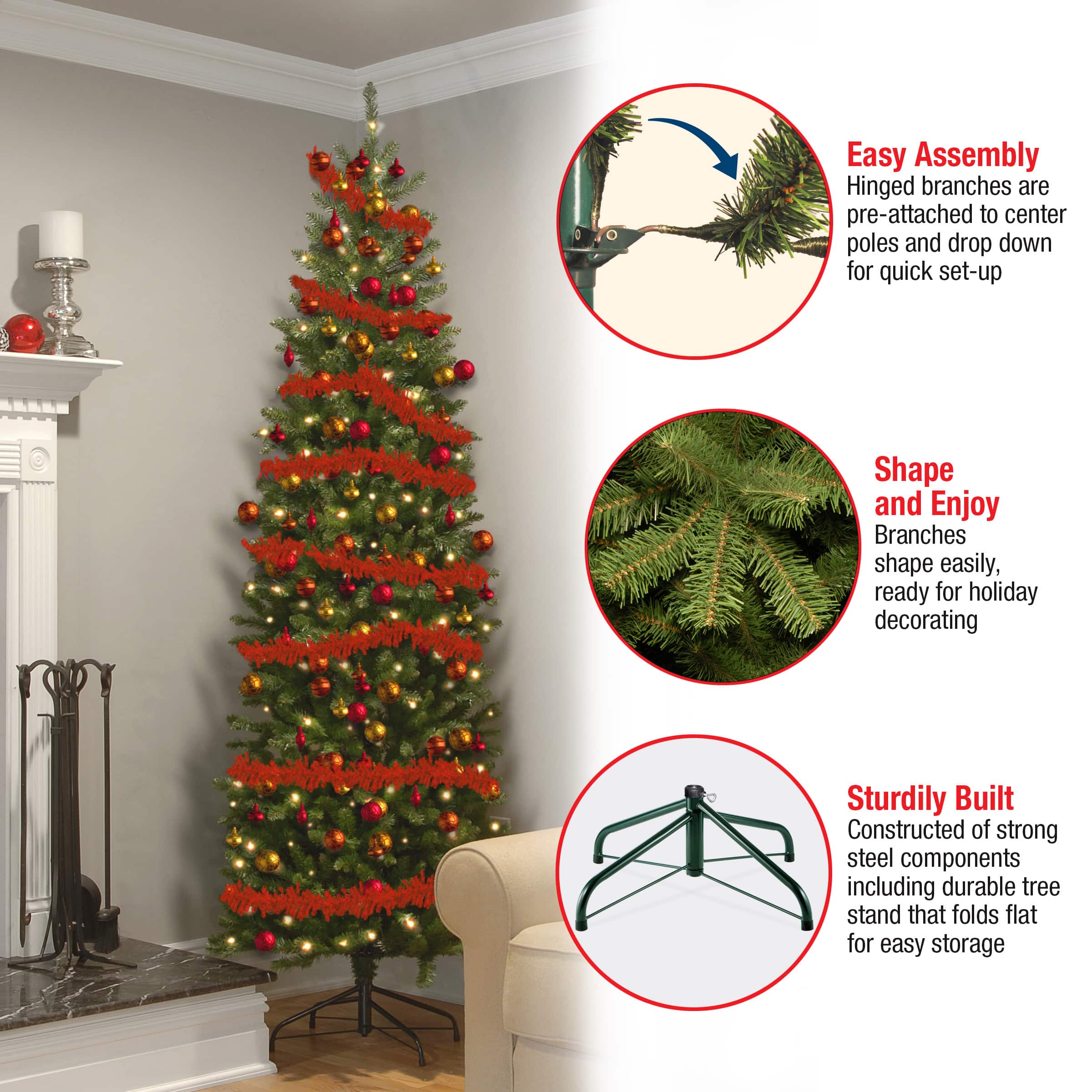 7 ft. Pre-lit PowerConnect&#x2122; Kingswood Fir Pencil Artificial Christmas Tree, Dual Color&#xAE; LED Lights