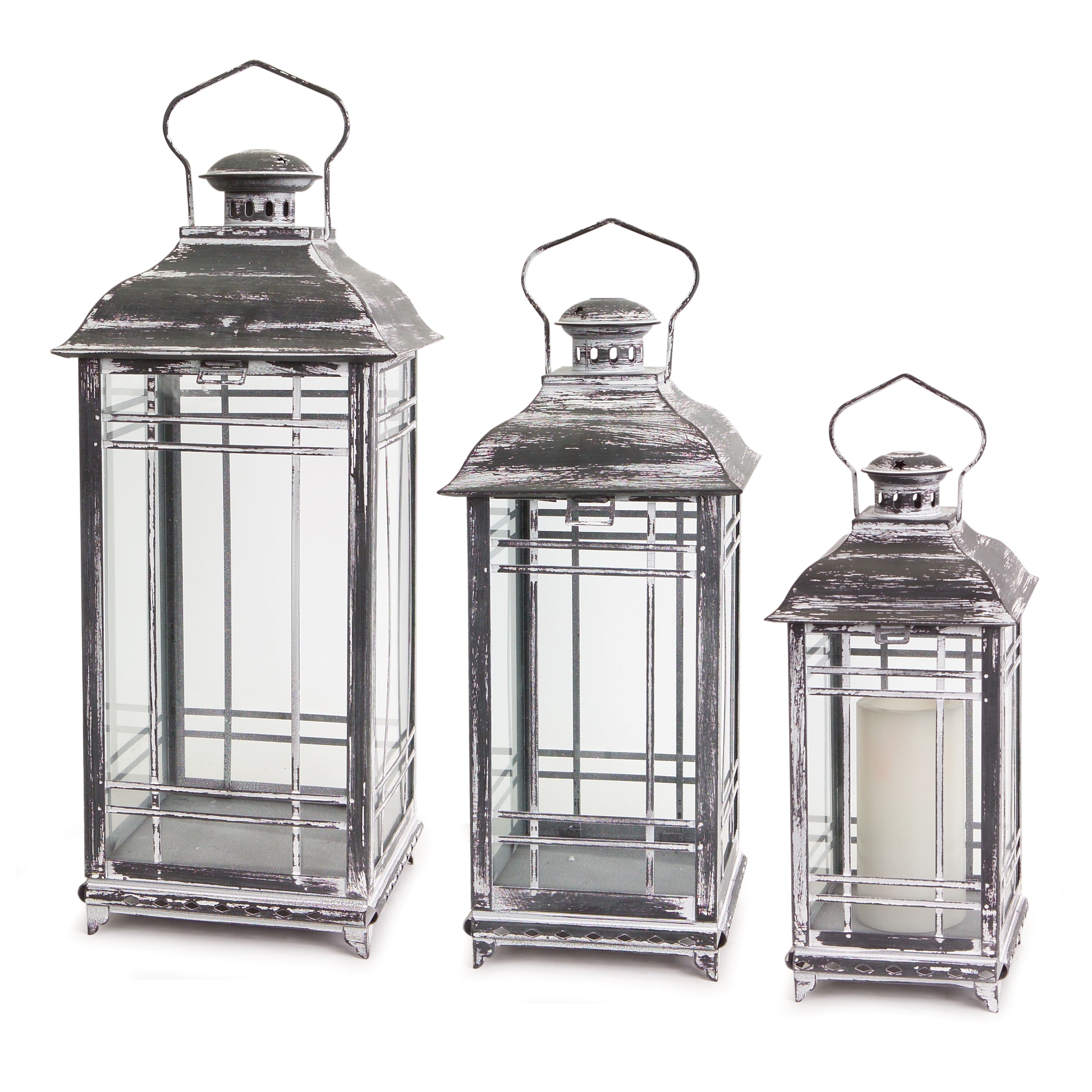 Metal &#x26; Glass Lantern Set