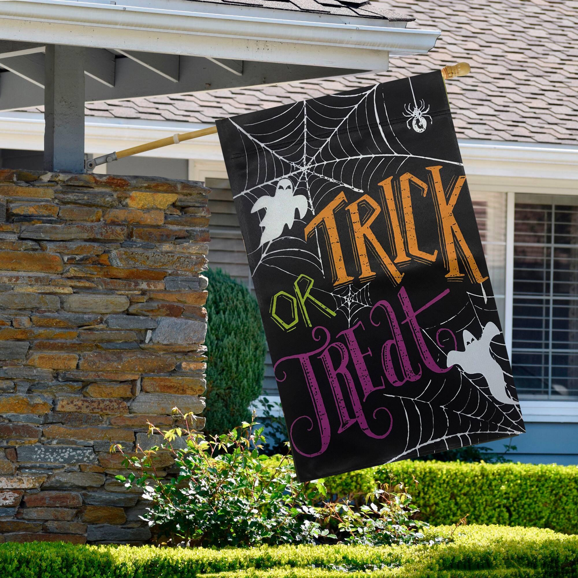28" x 40" Spider Webs & Ghosts Trick or Treat Outdoor Garden Flag