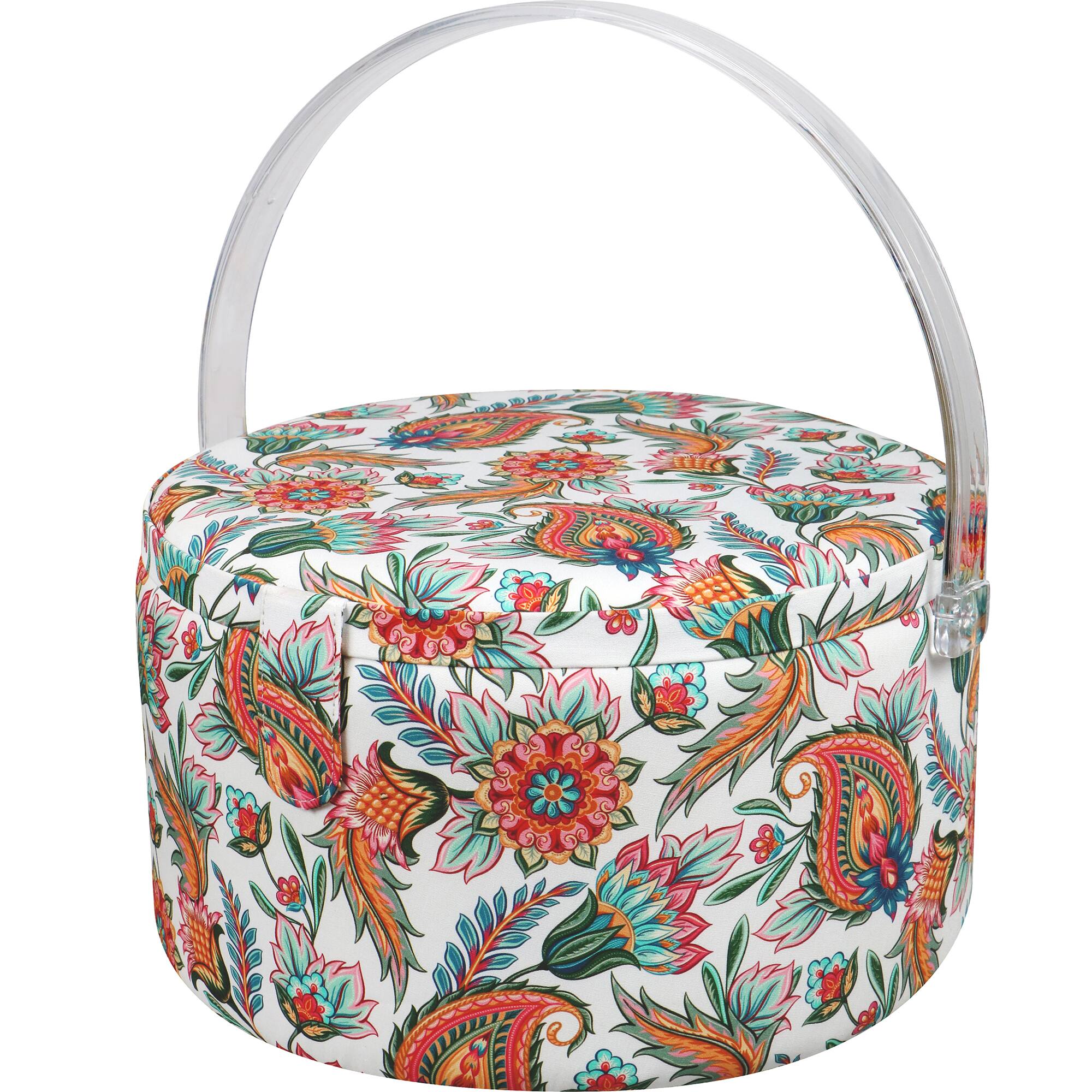 SINGER&#xAE; Large Paisley Floral Print Premium Round Sewing Basket with Matching Zipper Pouch