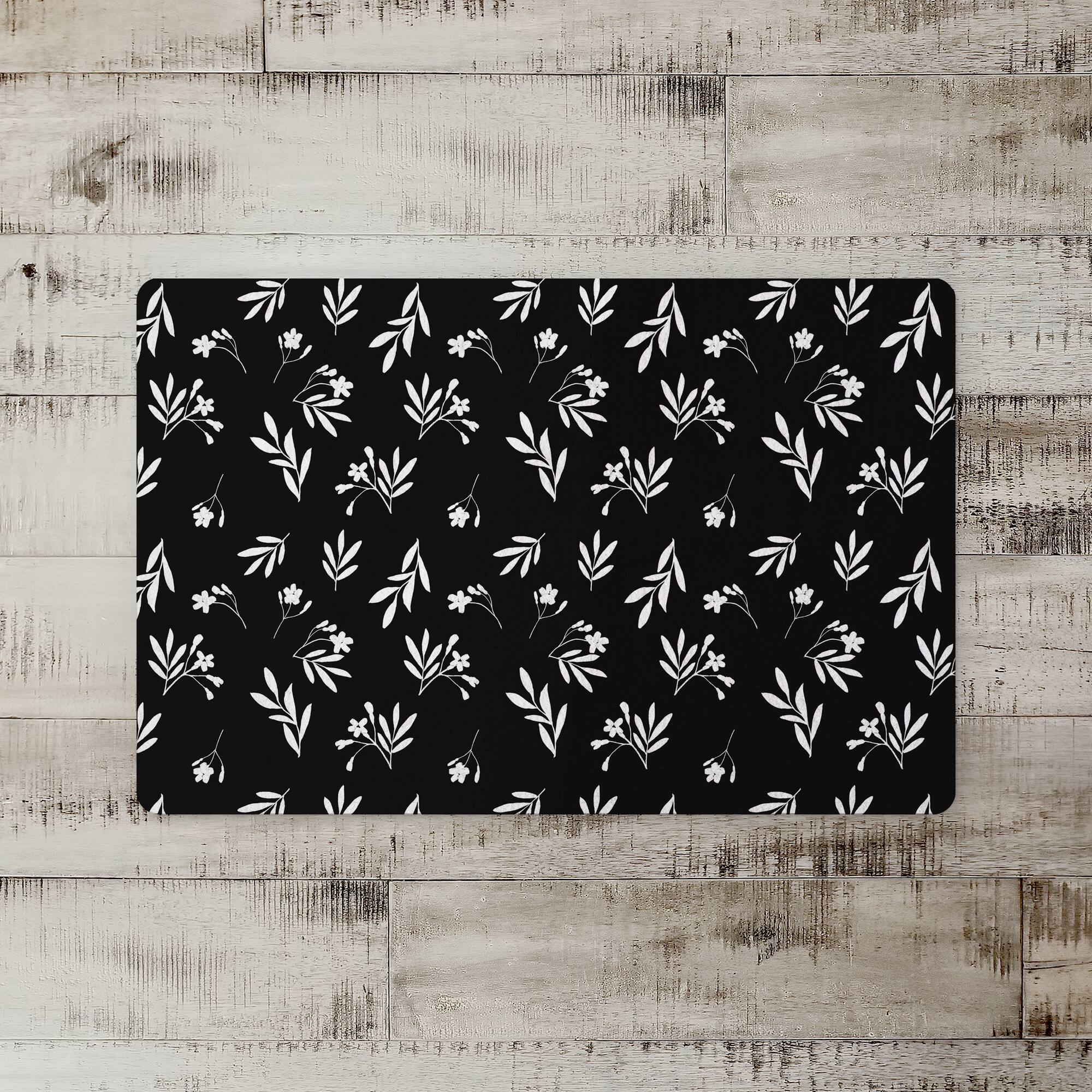 Simple Black Floral 27" x 18" Floor Mat