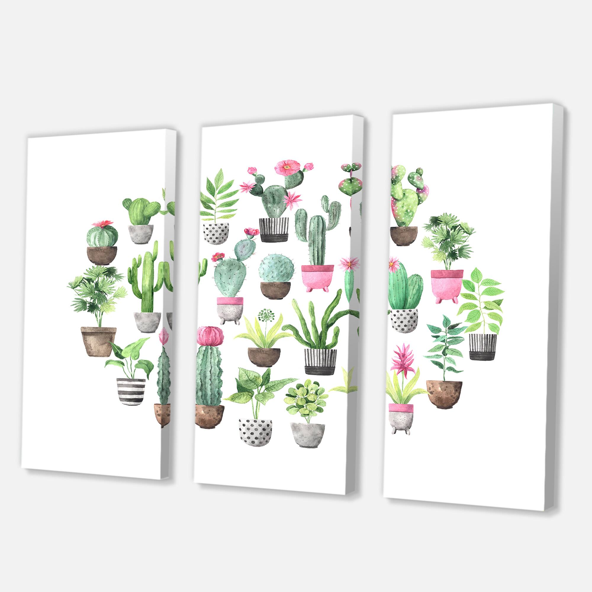 Designart - Cacti In Ceramic Pots In Gentle Tones II