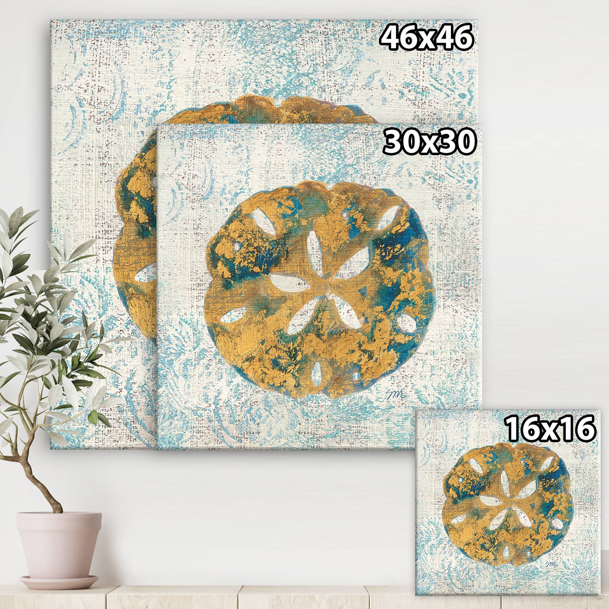 Designart - Coastal Pastel seashells II - Vintage Nautical Canvas Artwork