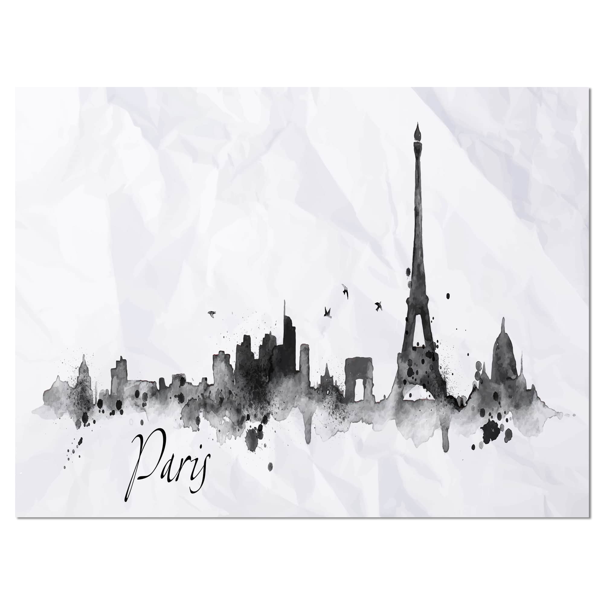 Designart - Paris with Eiffel Silhouette - Cityscape Painting Canvas Print