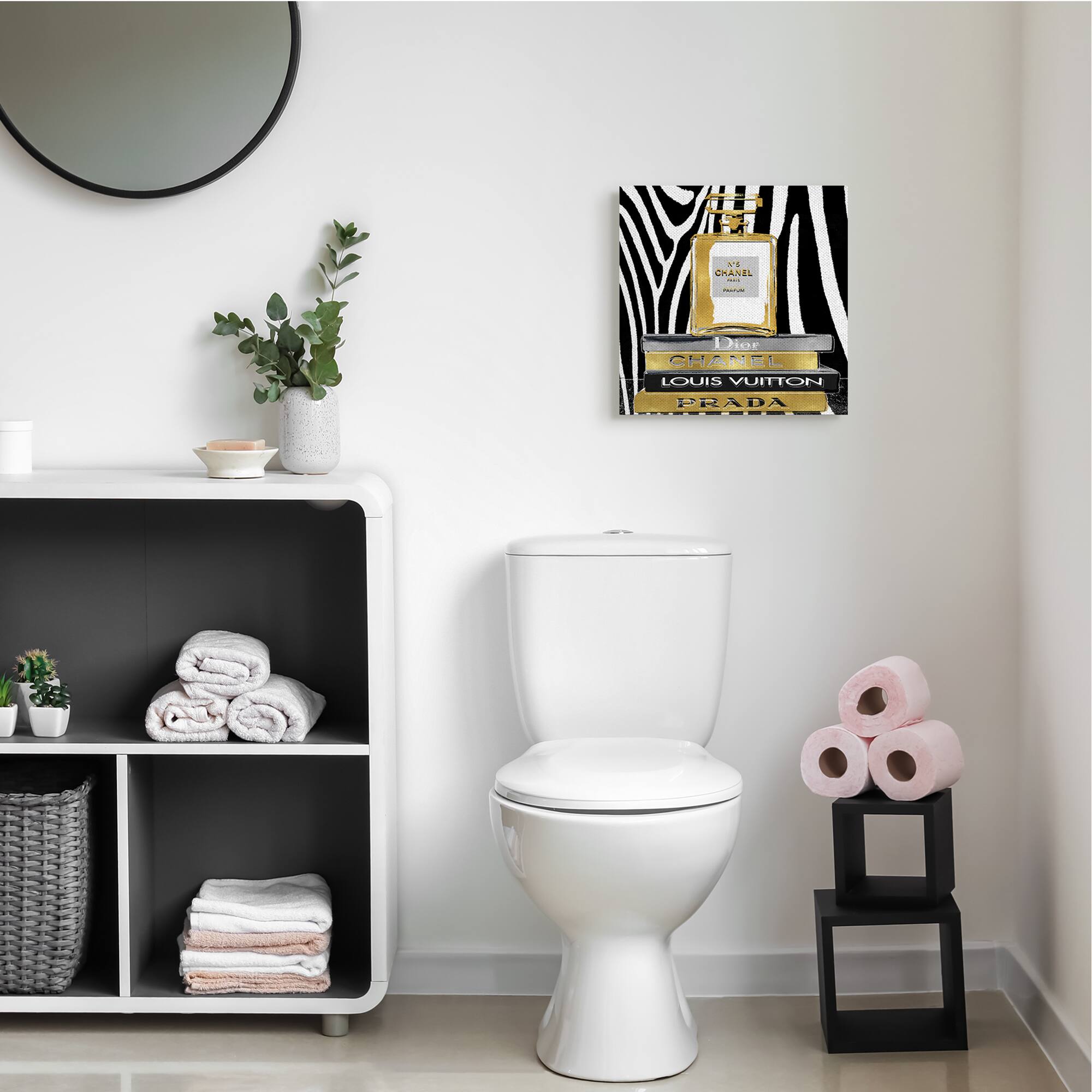 Stupell Industries Glam Fragrance Fashion Book Stack Black Zebra Print Canvas Wall Art