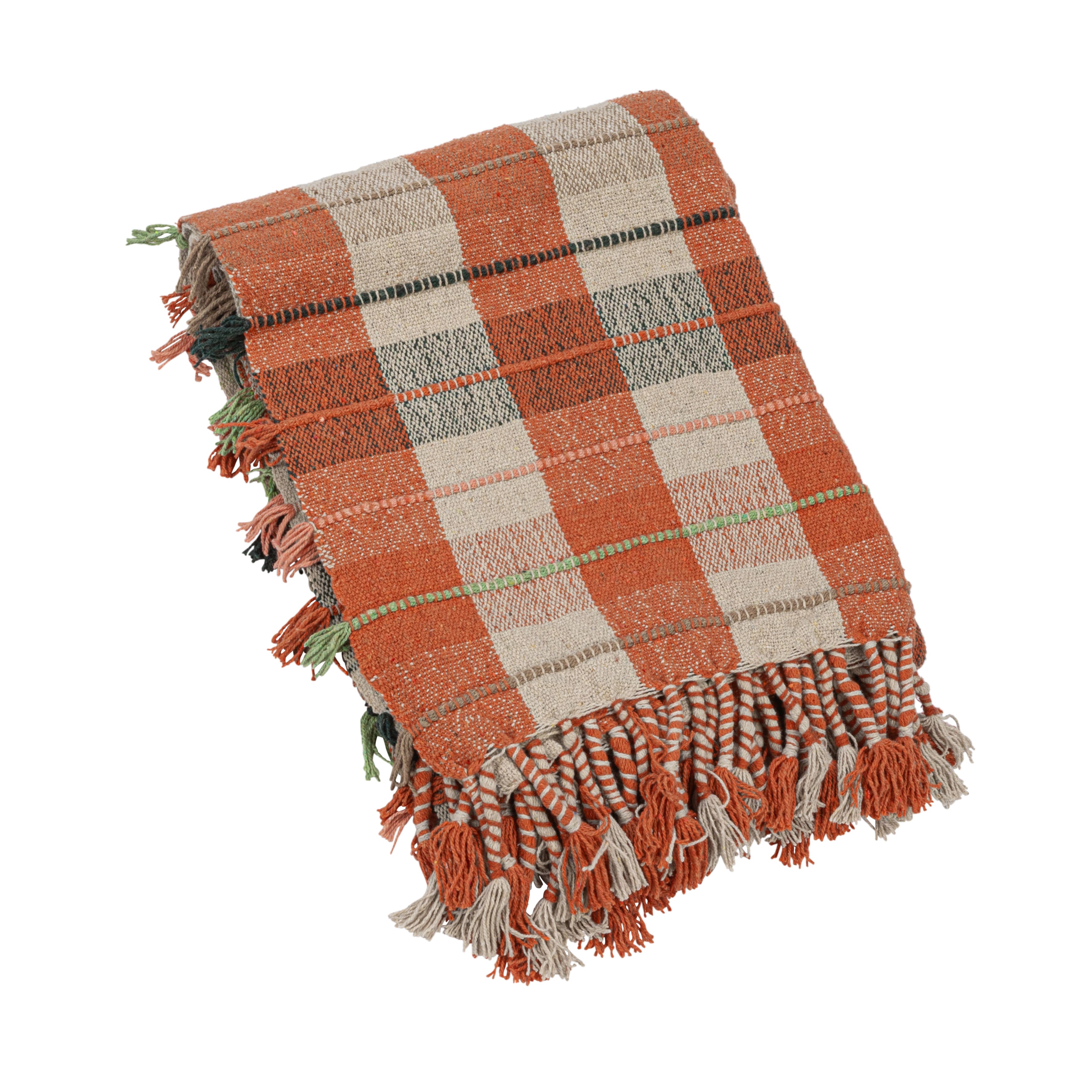 Warm Tone Plaid Cotton Blend Throw Blanket