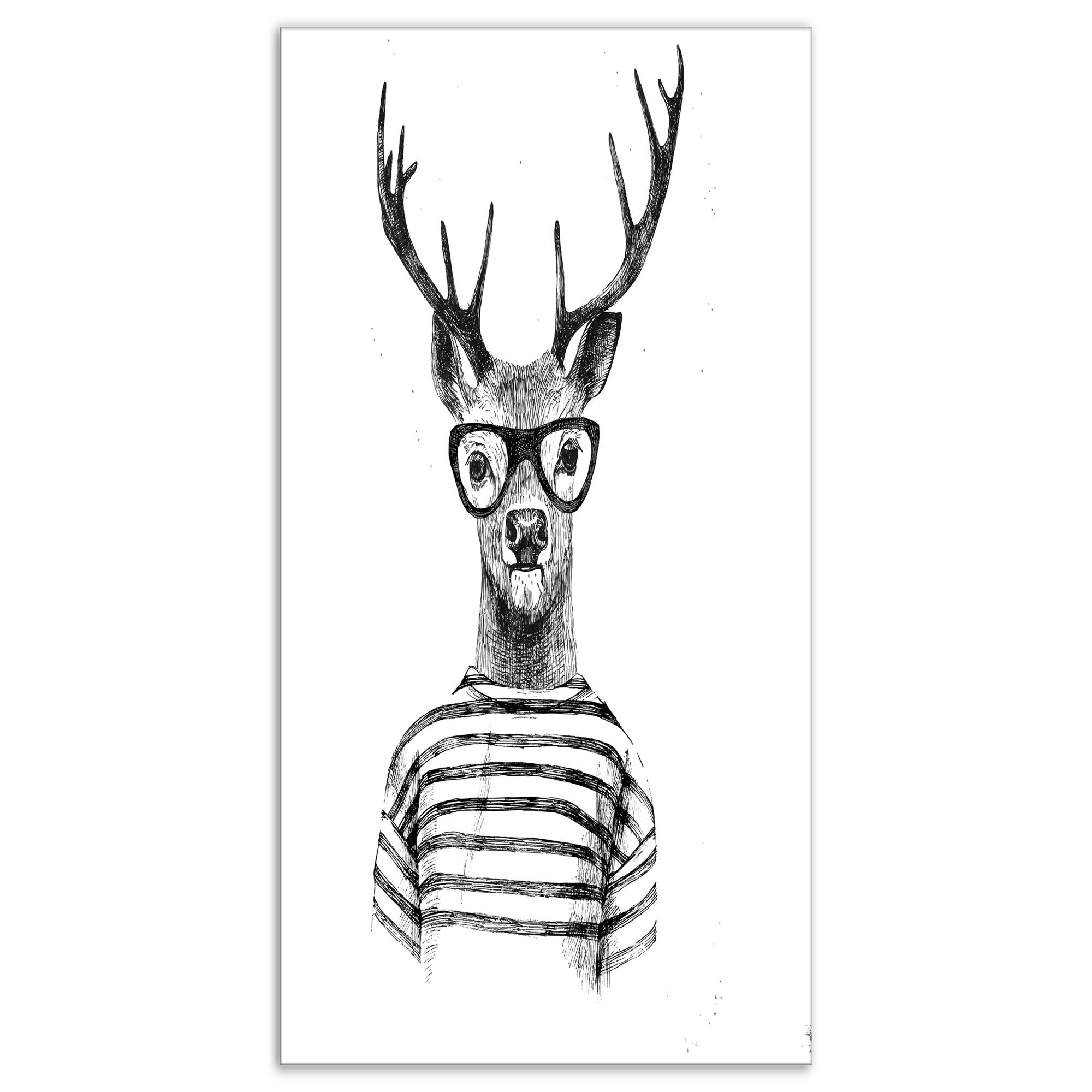 Designart - Dressed up Deer - Sketch Animals Painting Print on Wrapped Canvas