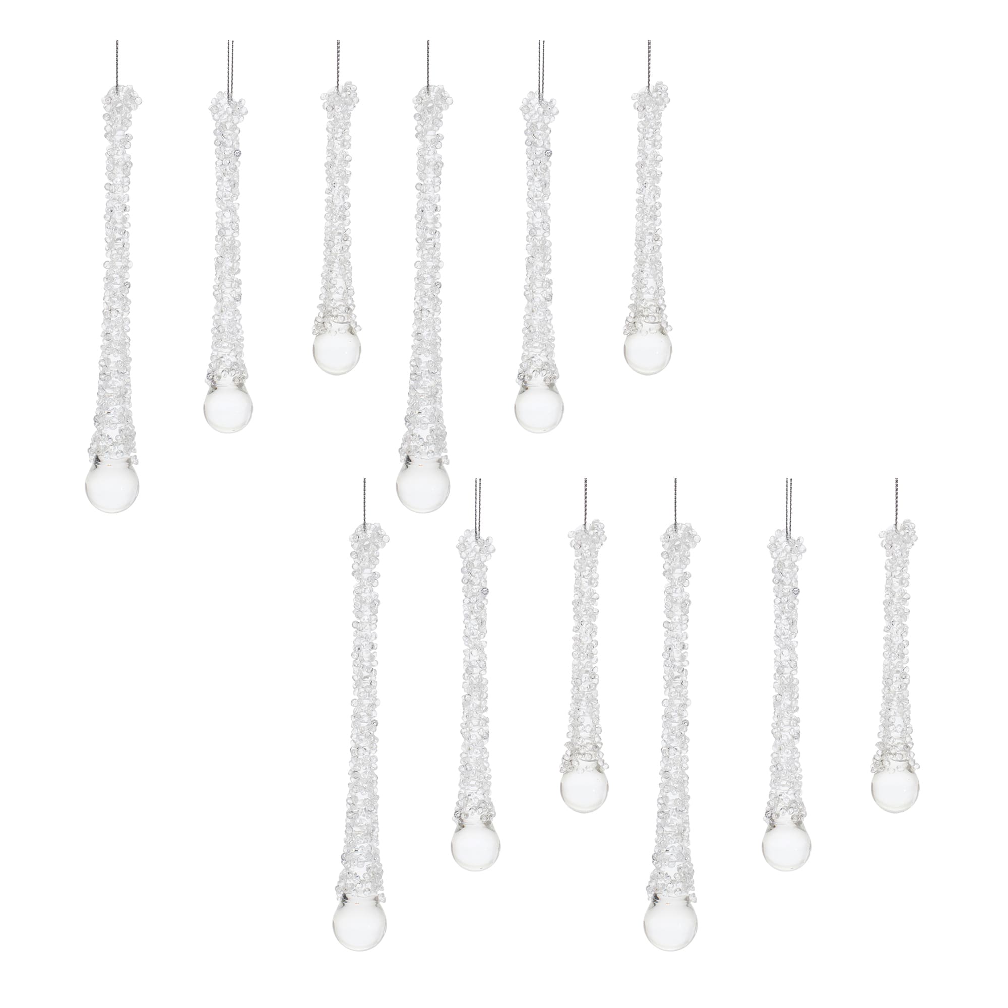 Clear Beaded Glass Icicle Drop Ornaments Set