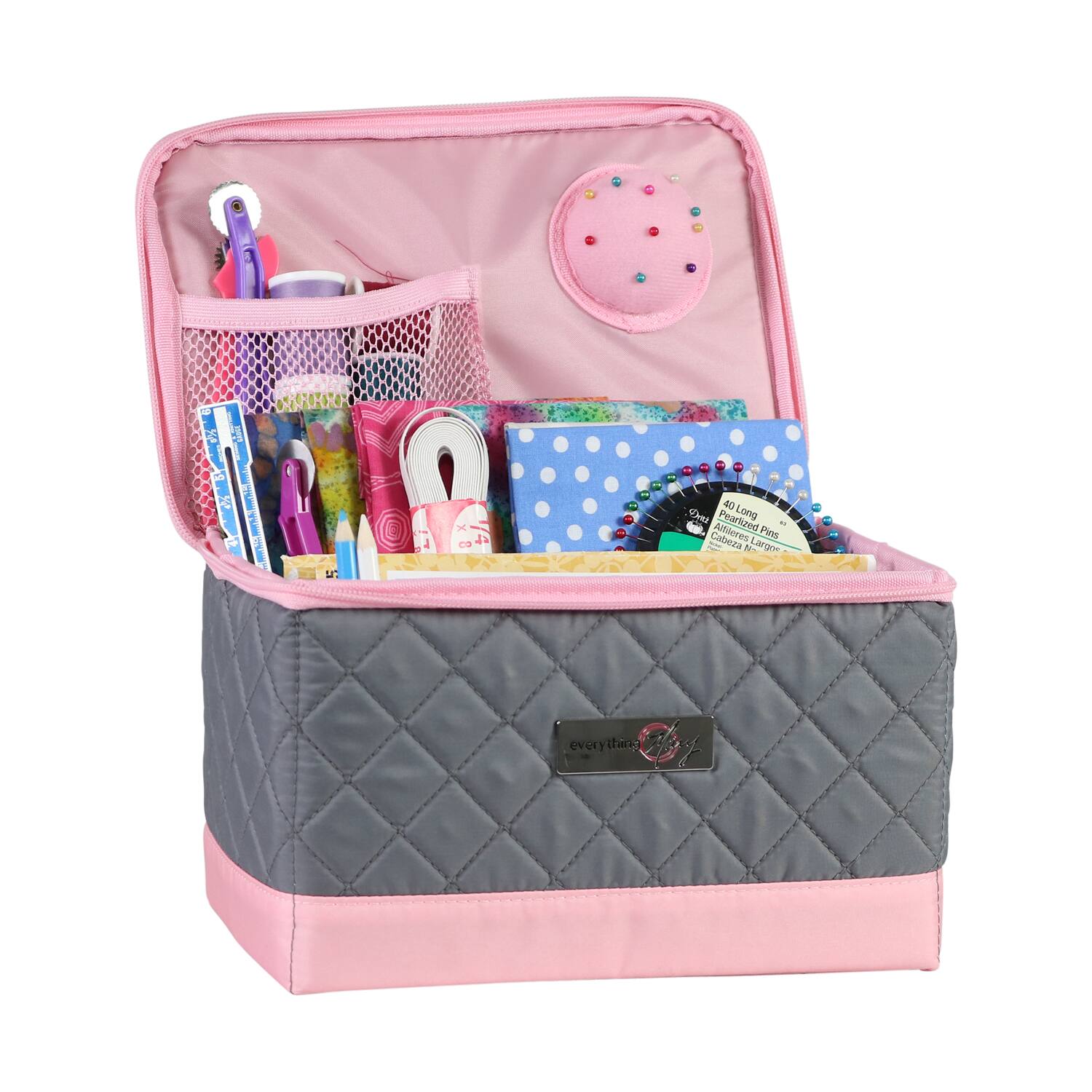 Everything Mary Pink & Gray Collapsible Sewing Kit Organizer Box