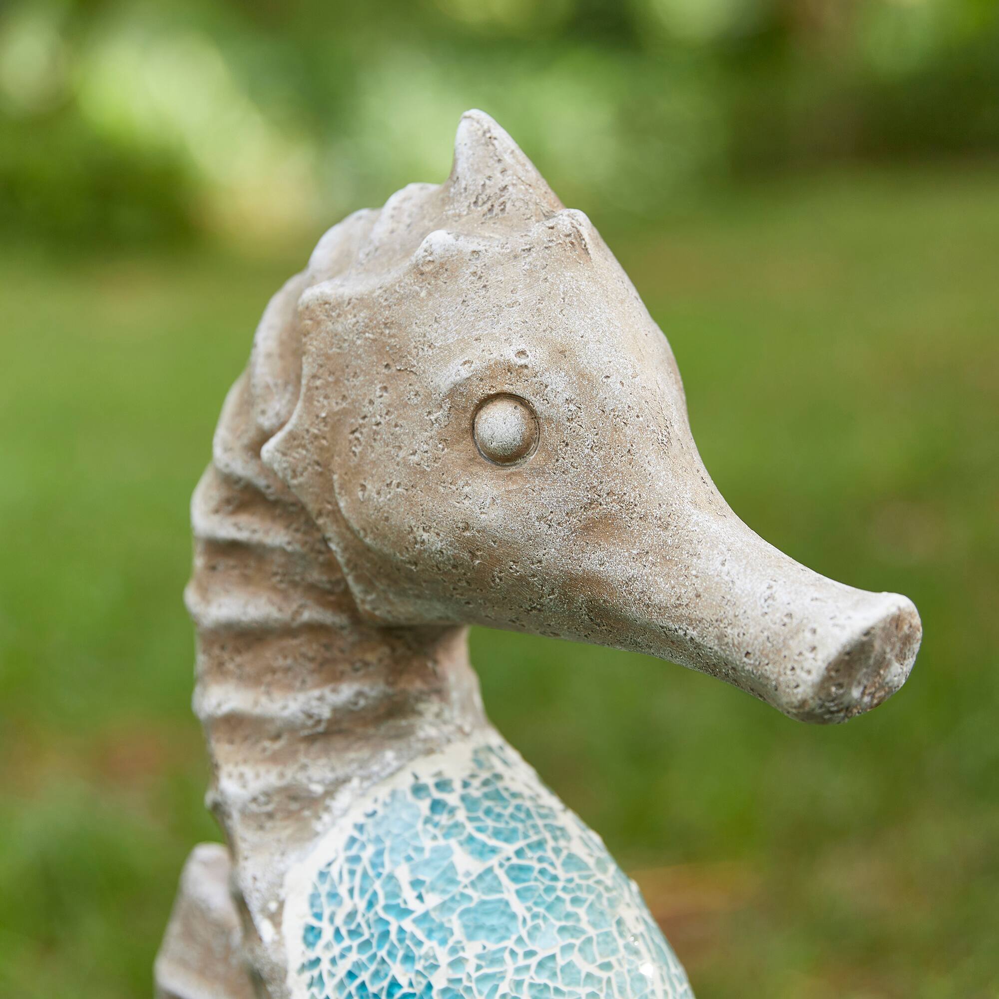 Glitzhome® 21" Faux Granite & Mosaic Seahorse Statue