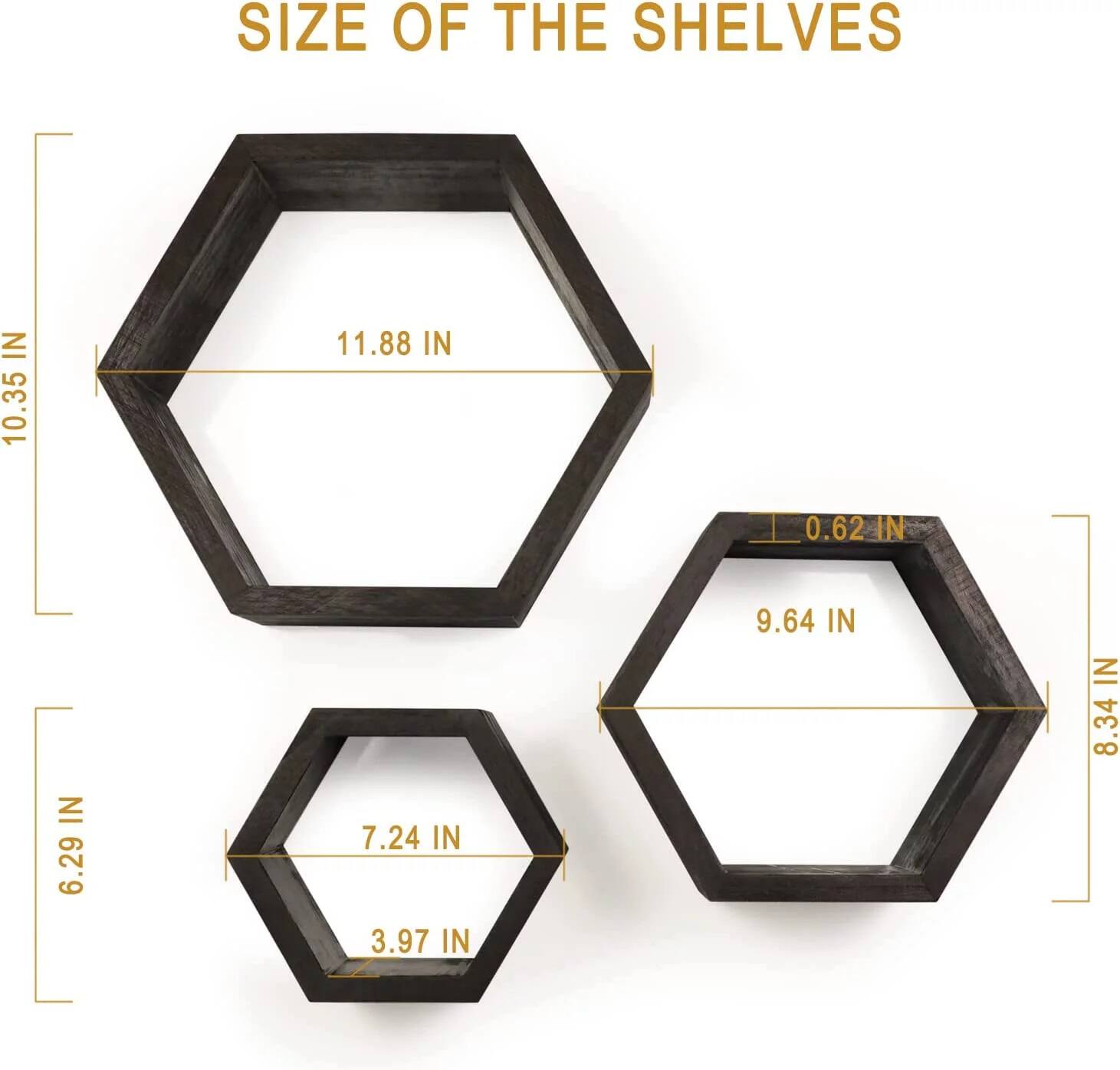 Black Hexagon Floating Shelves Set
