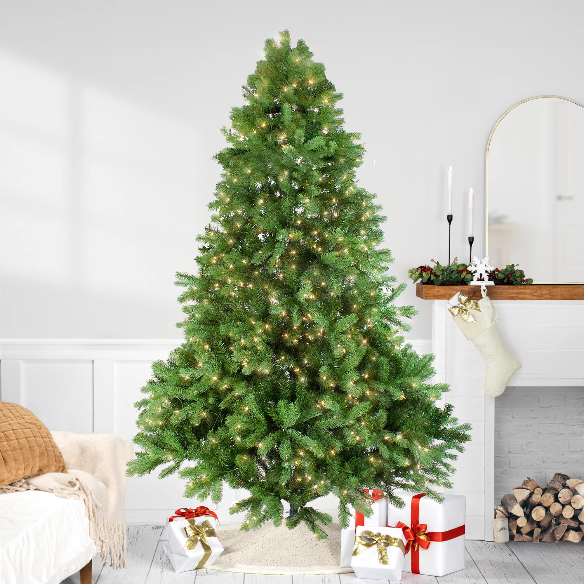 6.5ft. Pre-Lit Noble Fir Artificial Christmas Tree, Clear Lights