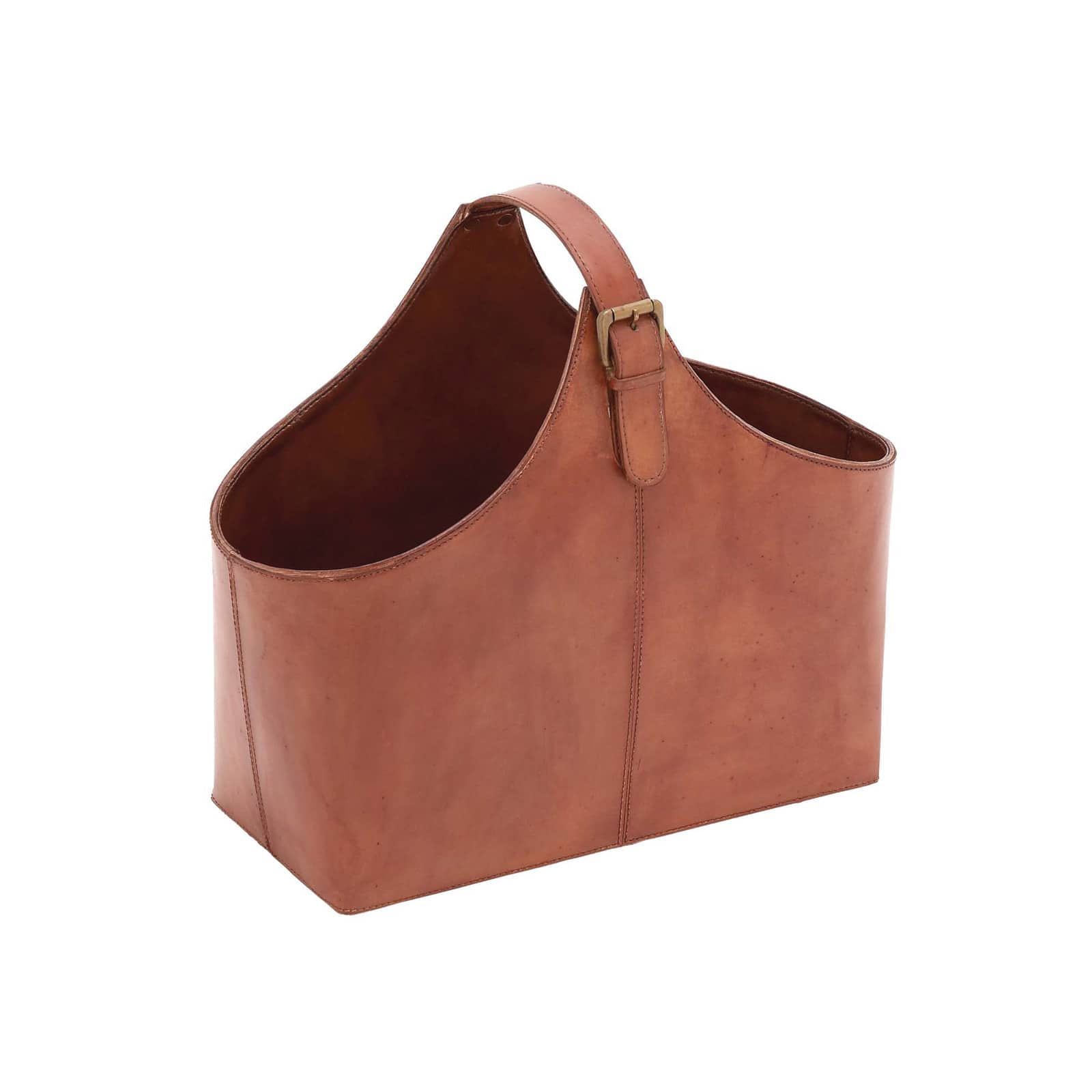 16&#x22; Brown Leather Rustic Magazine Rack Holder