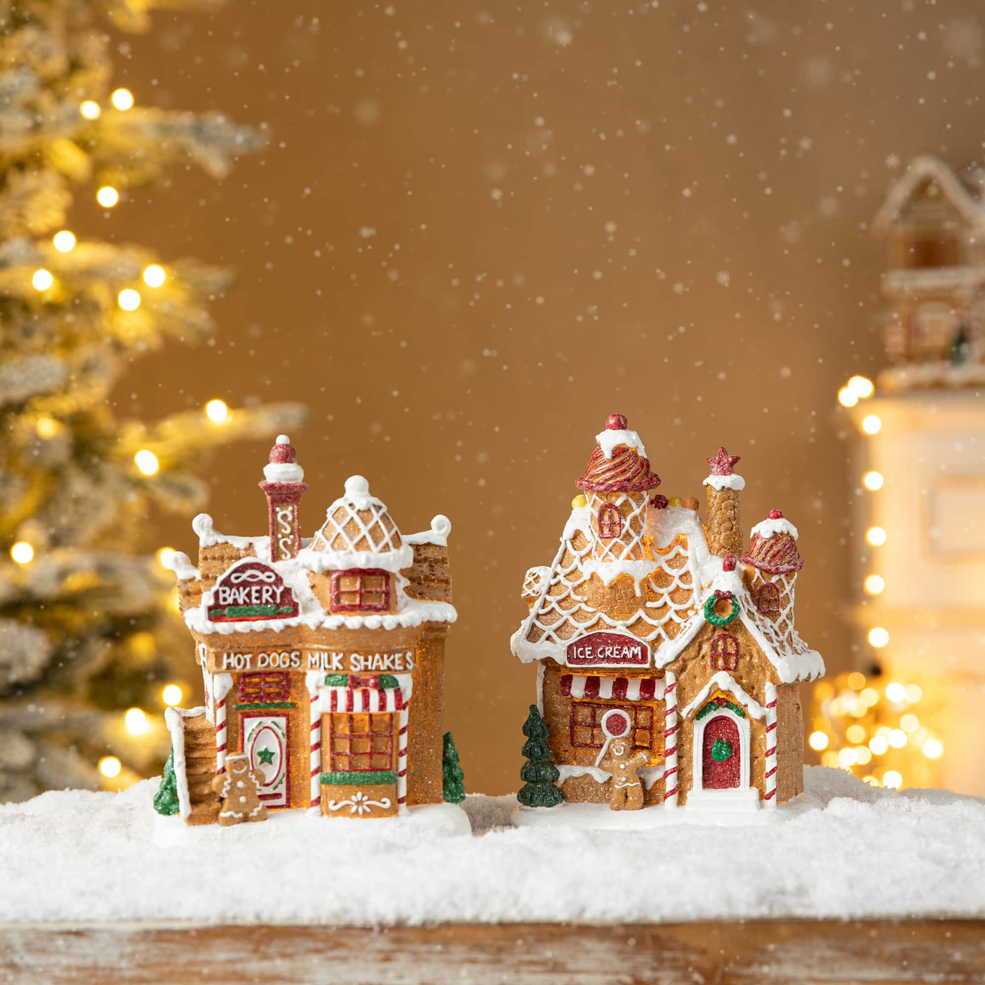 Glitzhome&#xAE; Light-Up Christmas Gingerbread House Table D&#xE9;cor Set