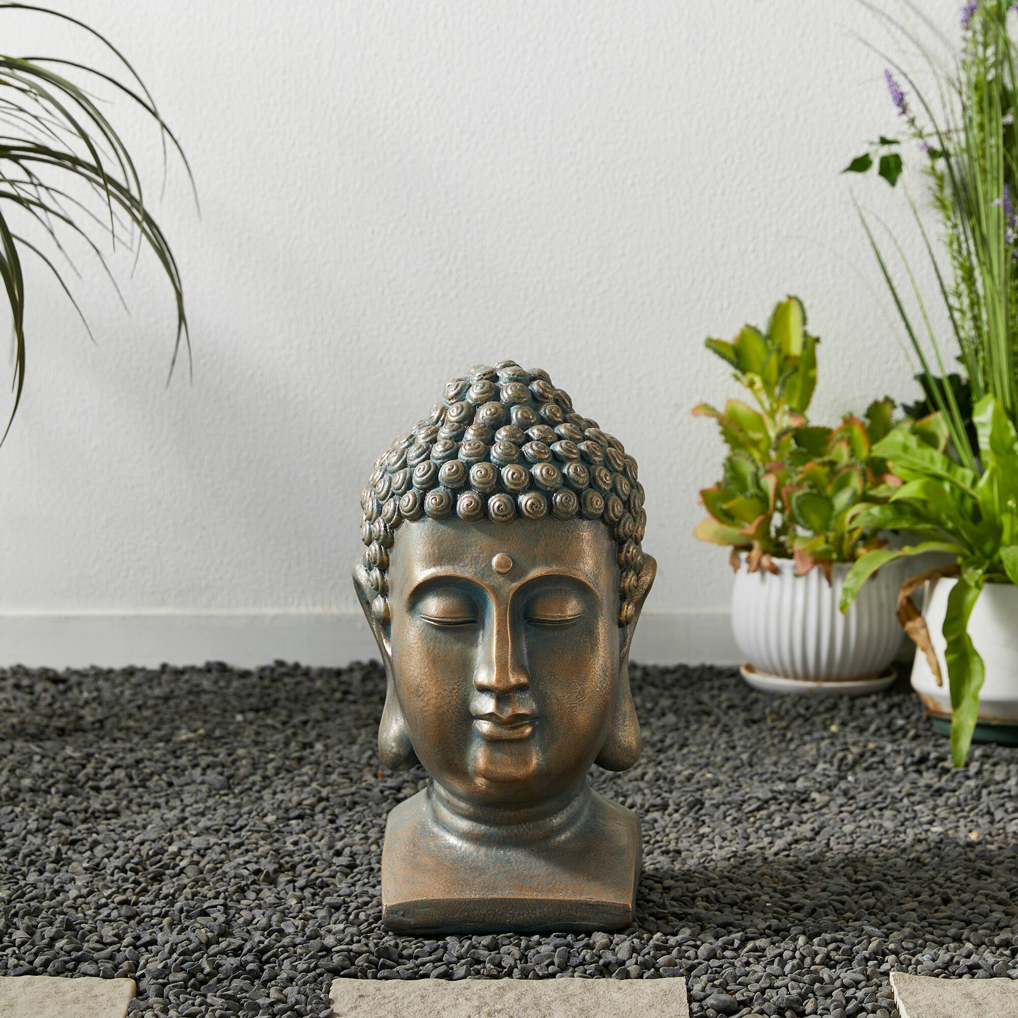 Glitzhome&#xAE; 16&#x22; Faux Bronze Buddha Head Garden Statue