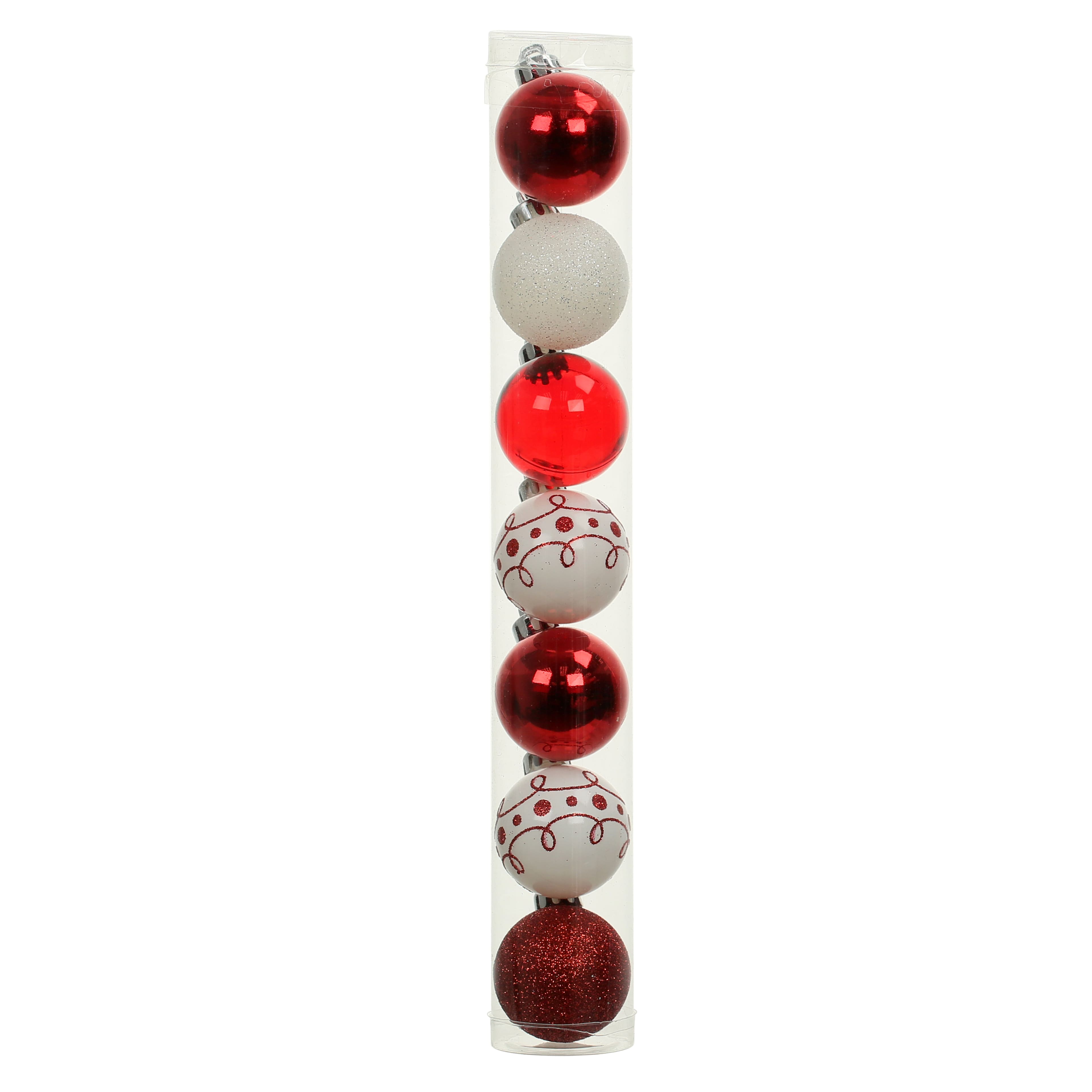 7 Pack 1.5&#x22; Red &#x26; White Shatterproof Ball Ornaments by Ashland&#xAE;