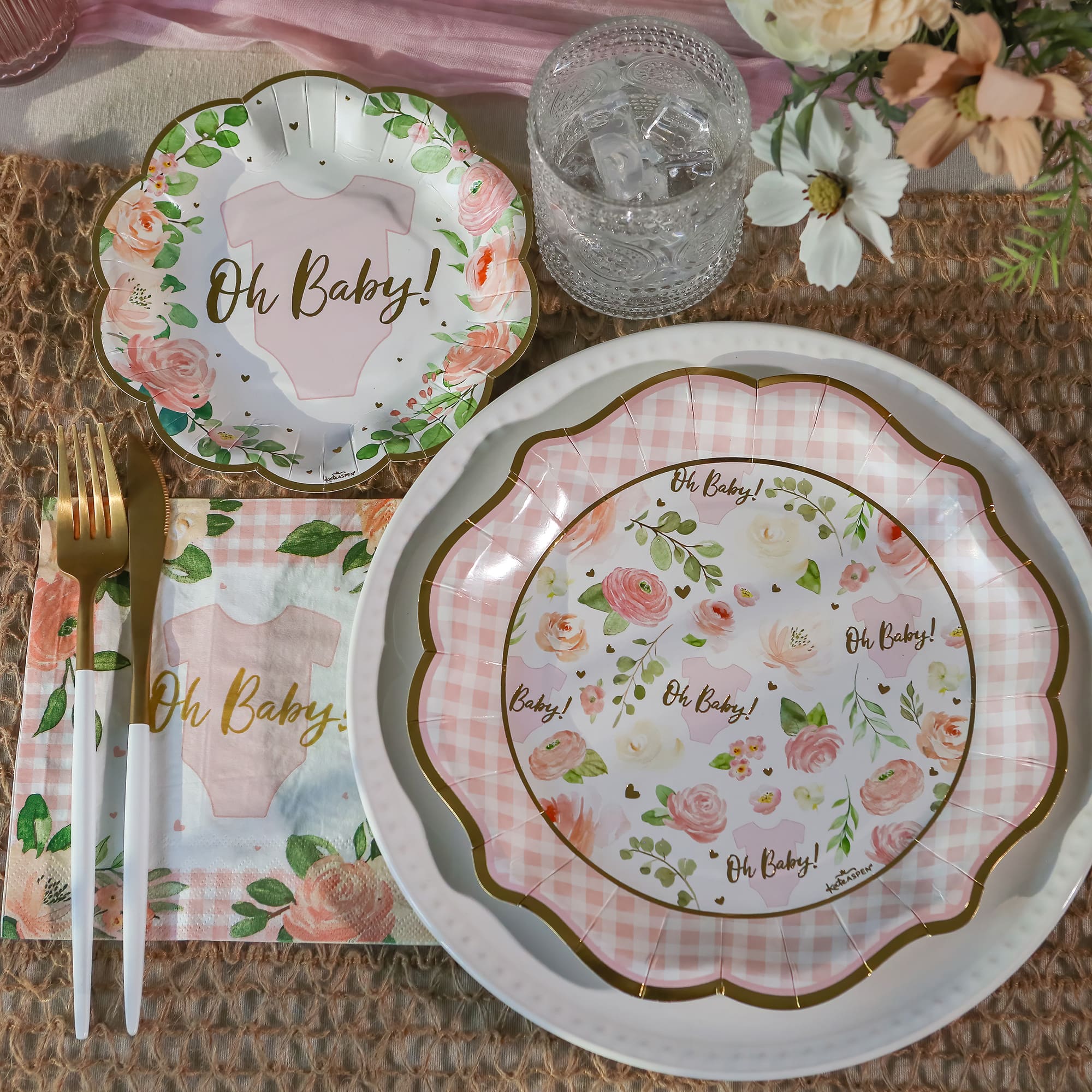 Kate Aspen&#xAE; Pink Floral Baby Shower Onesie Tableware Set