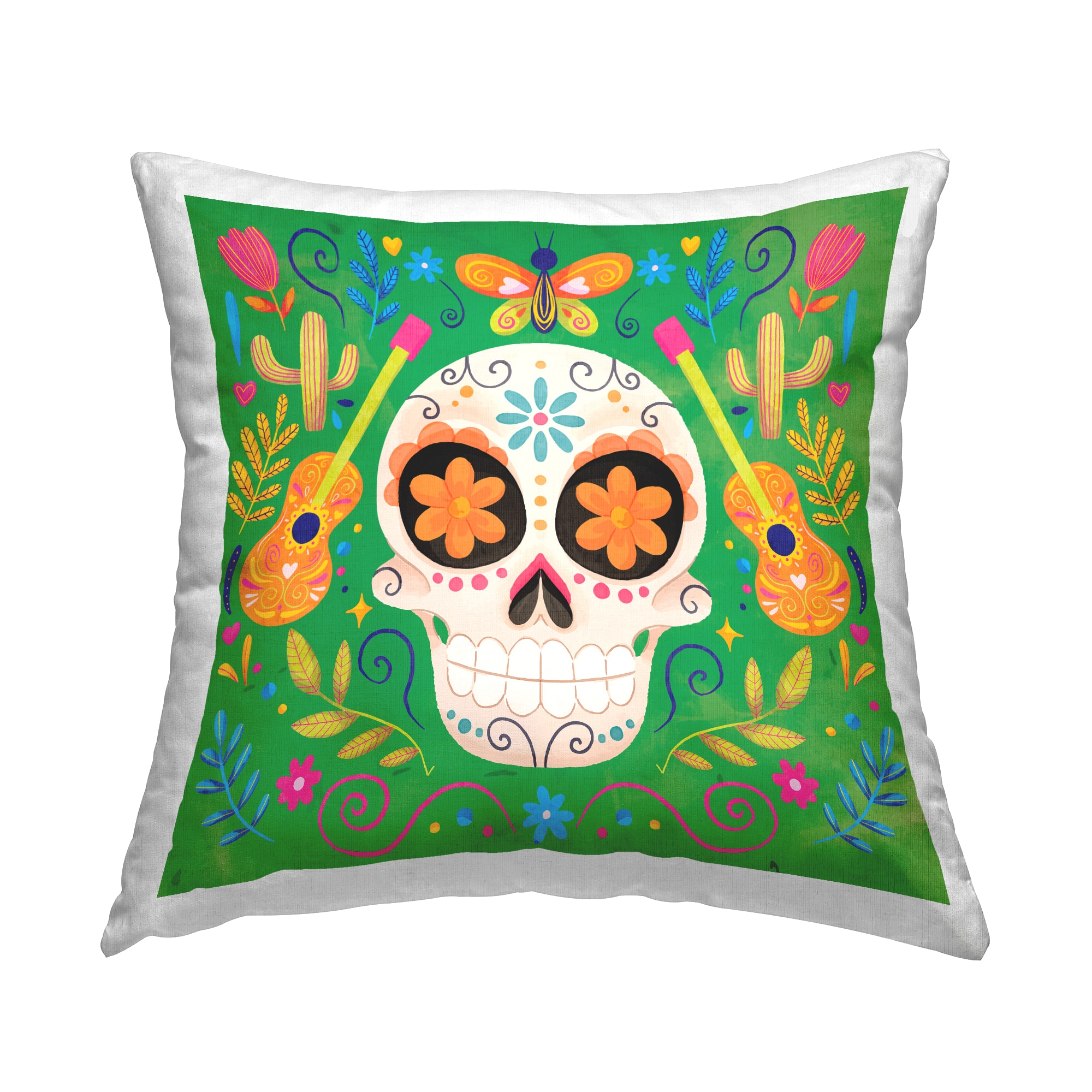 Stupell Industries Green Day of Dead Patterned Skull Throw Pillow