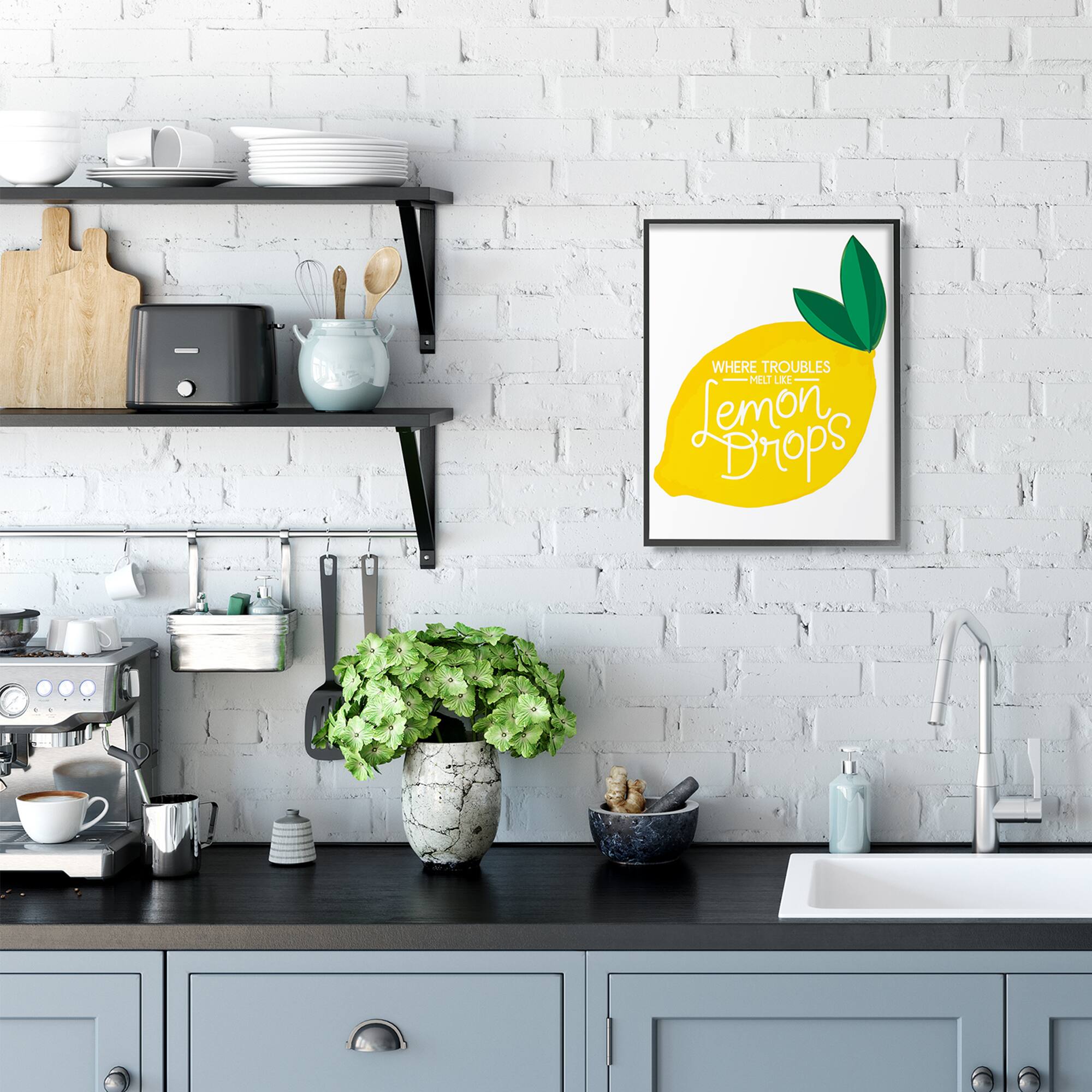 Stupell Industries Melt Like Lemon Drops Quote Quaint Citrus Fruit in Black Frame Wall Art