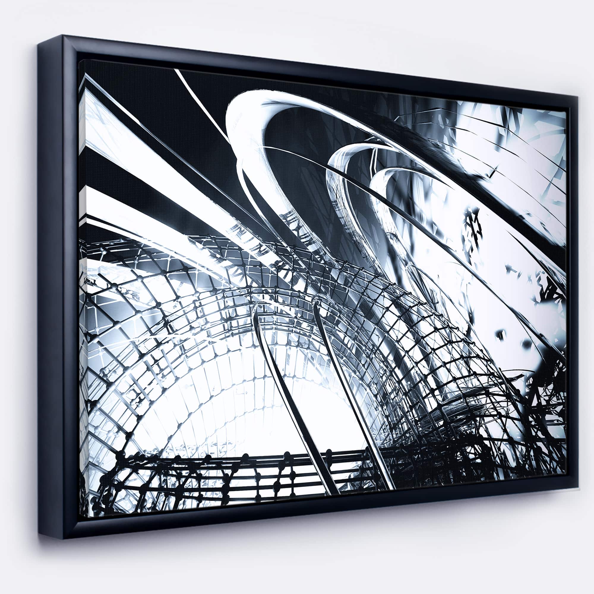 Designart - 3D Abstract Art Black Structural - Abstract Canvas art print in Black Frame
