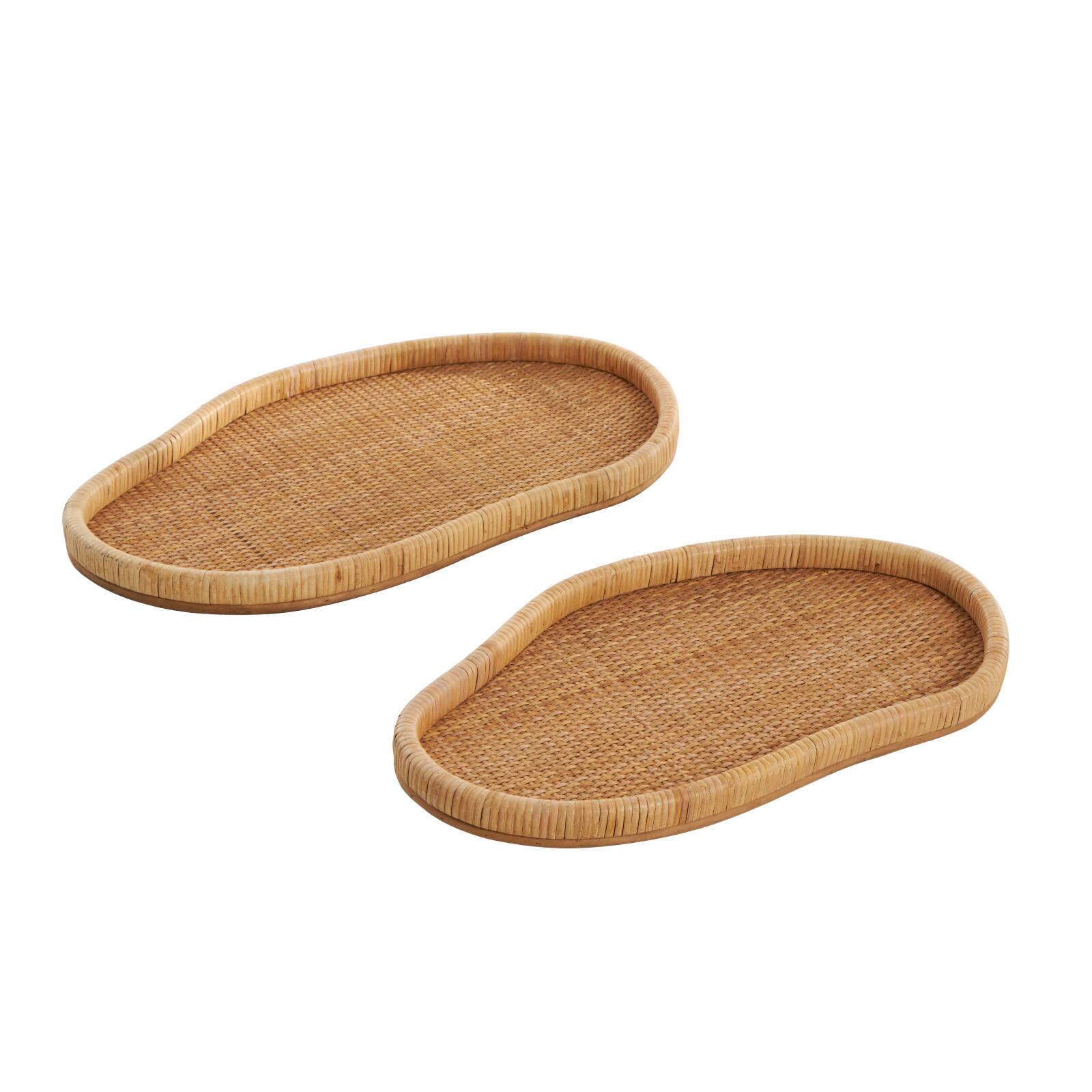 Brown Rattan Handmade Woven Living Room Décor Tray Set