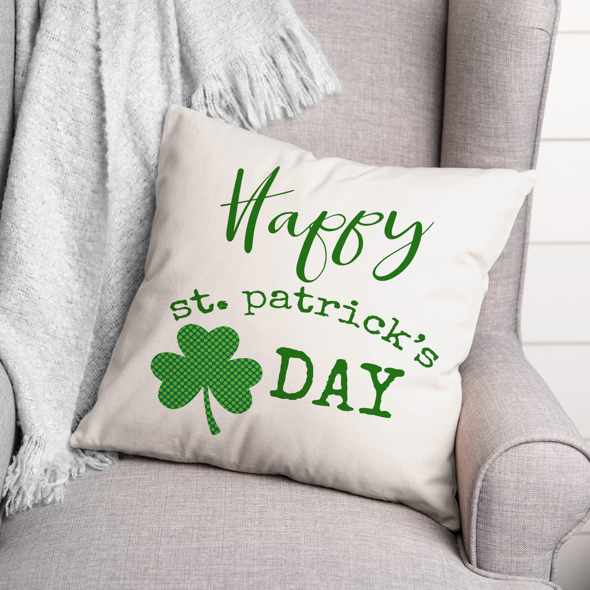 Happy St Patricks Day 18&#x22; x 18&#x22; Throw Pillow