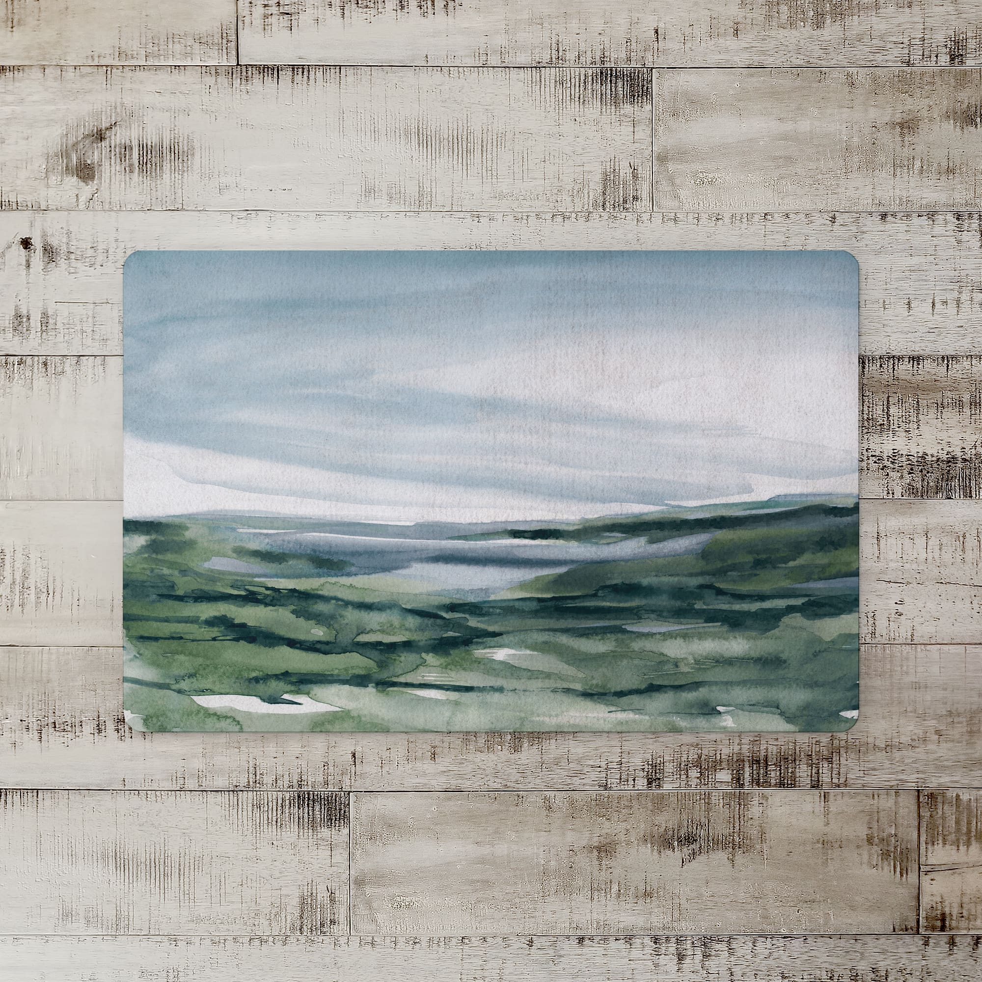 18" x 27" Navy & Green Abstract Landscape Floor Mat