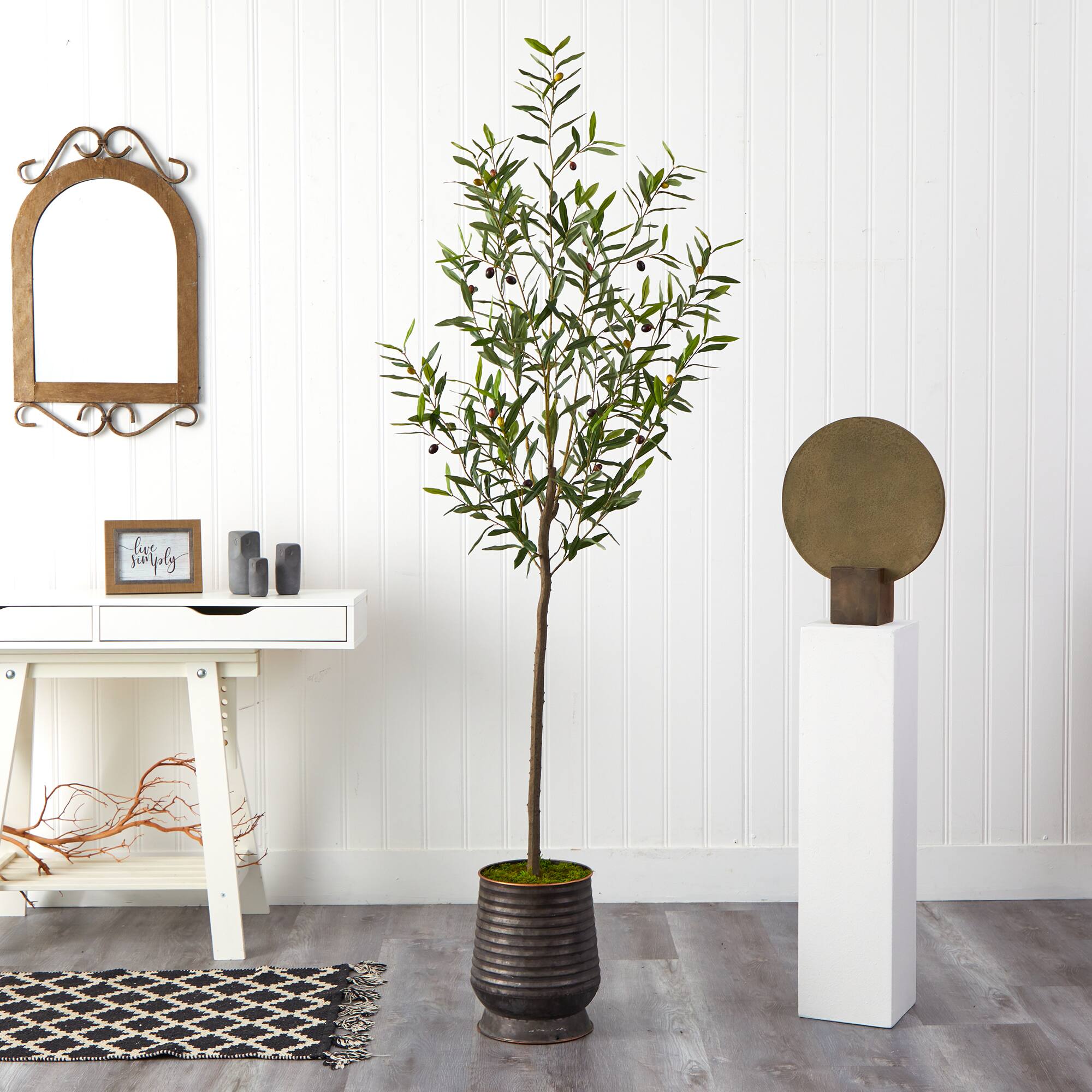 6ft. Olive Artificial Tree in Ribbed Metal Planter