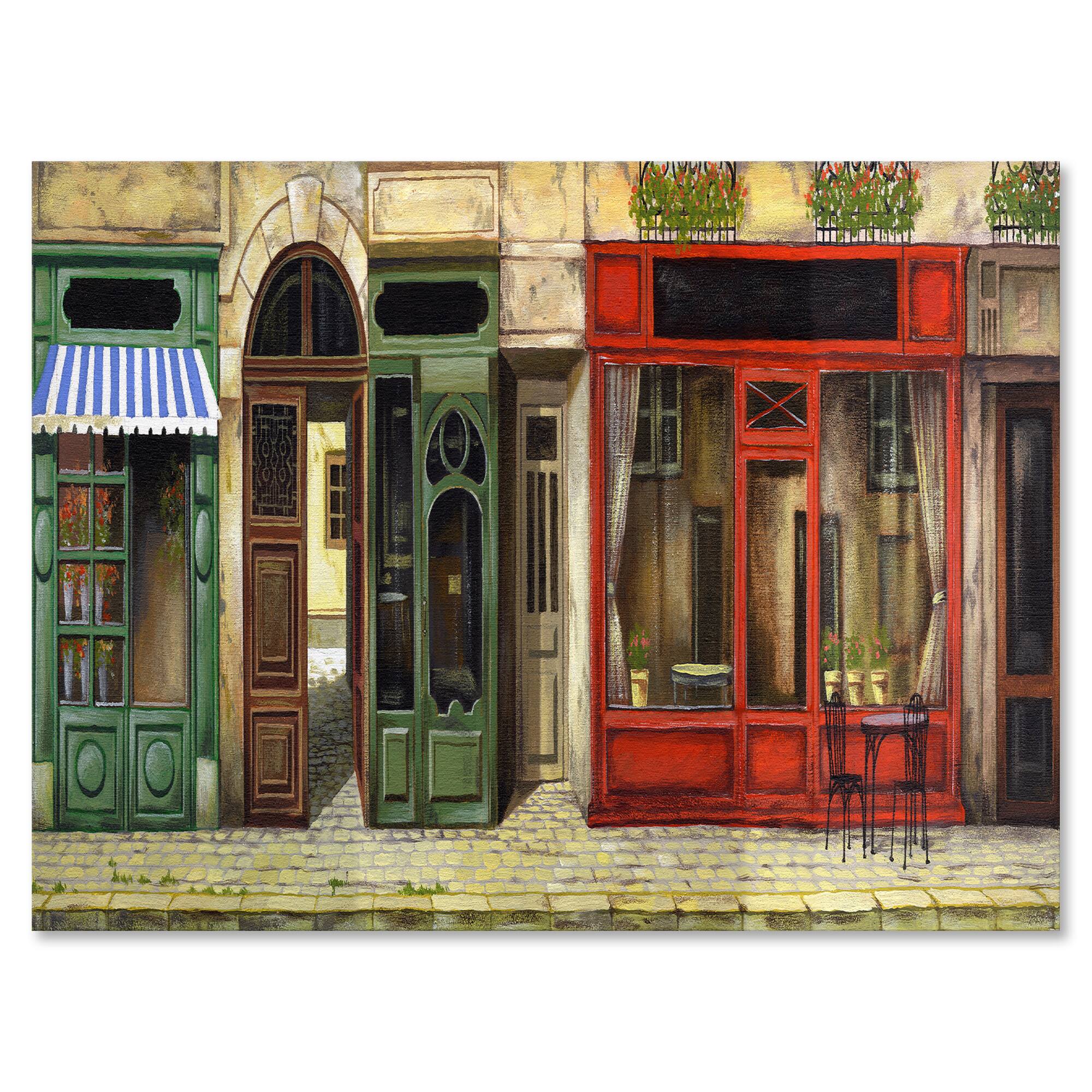Designart - Red Facade of Charming Shop In Paris II - French Country Canvas Wall Art Print