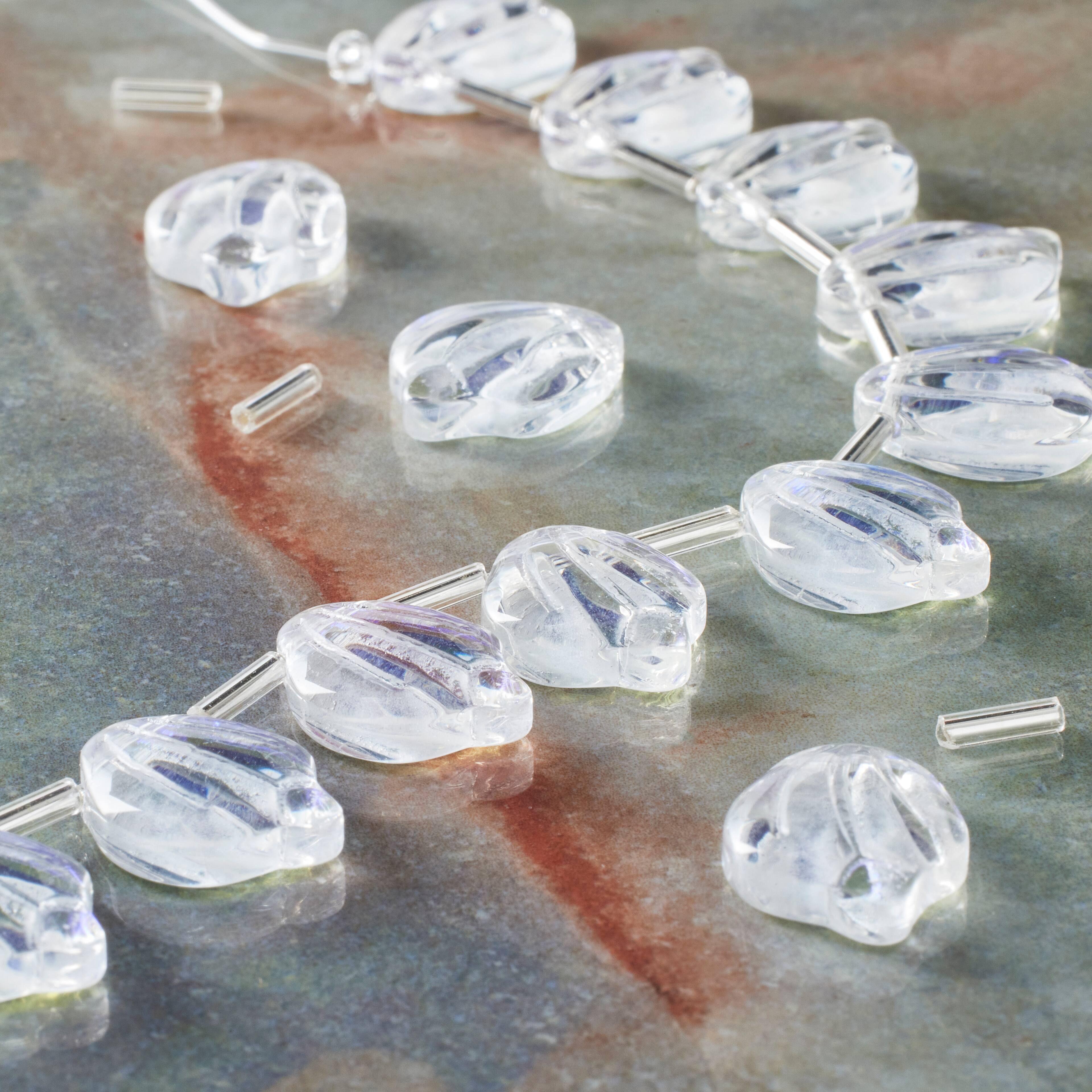 12 Pack: Clear Glass Leaf Beads, 15mm by Bead Landing&#x2122;