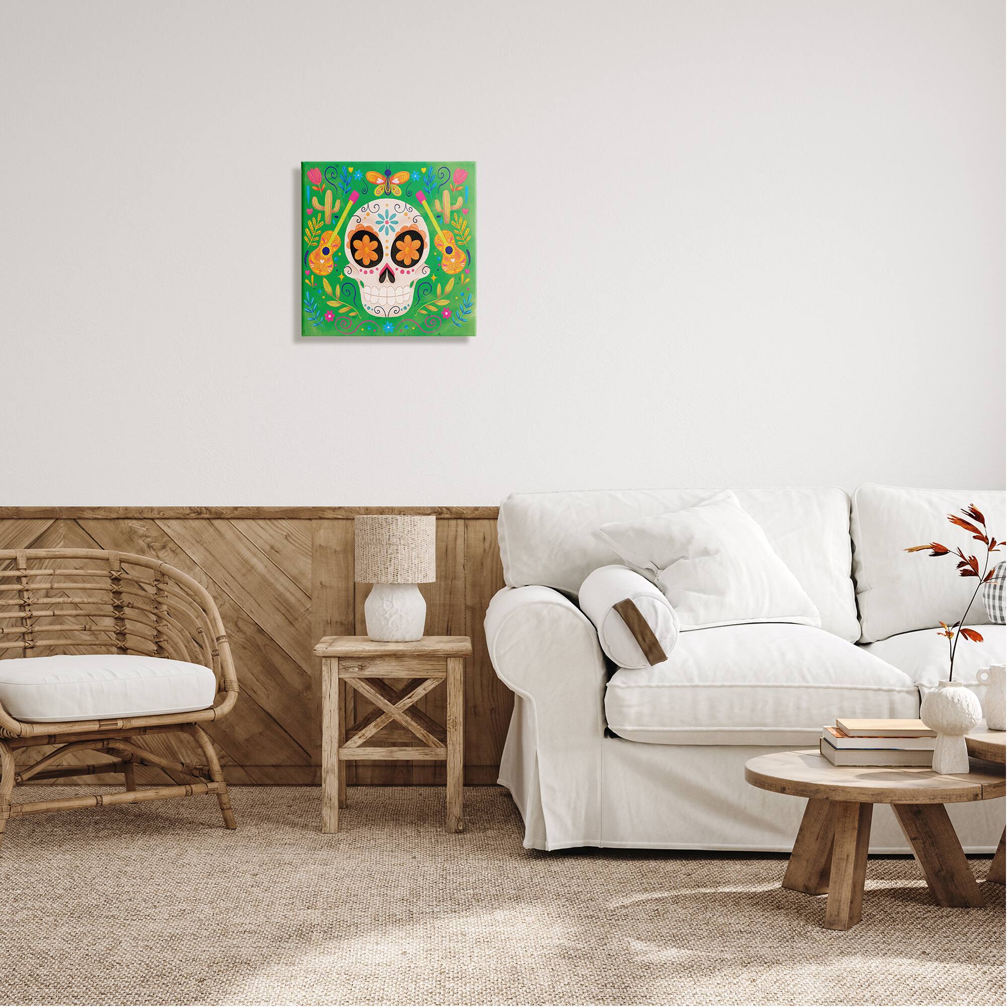 Stupell Industries Floral Day Of Dead Guitar Skull Canvas Wall Art