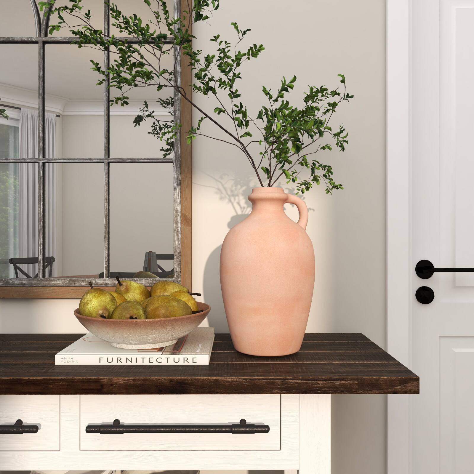 15" Orange Terracotta Jug Vase with Handle