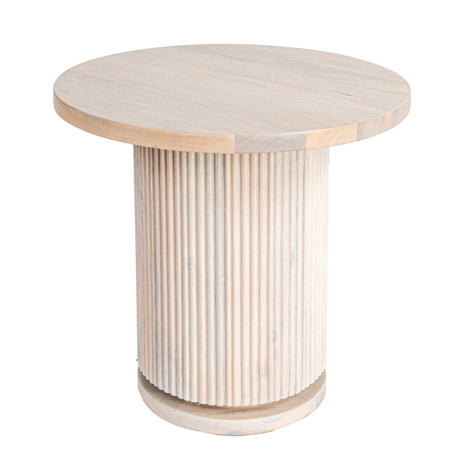 Hello Honey&#xAE; Natural Bleached Round Mango Wood Pedestal Side Table with Ribbed Base