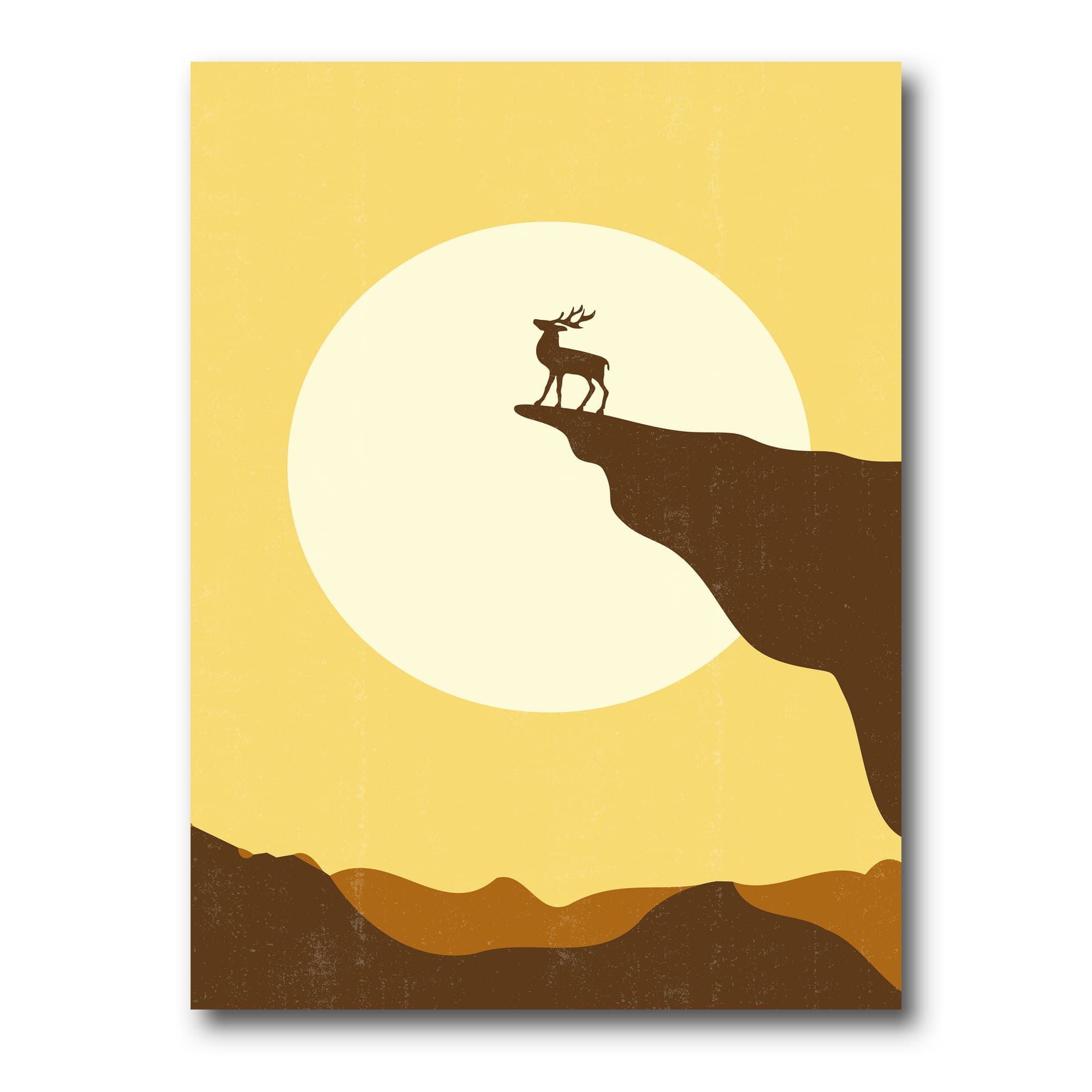 Designart - Minimalistic Deer At Sunset On Mountain Top Sunset - Lake House Canvas Wall Art Print