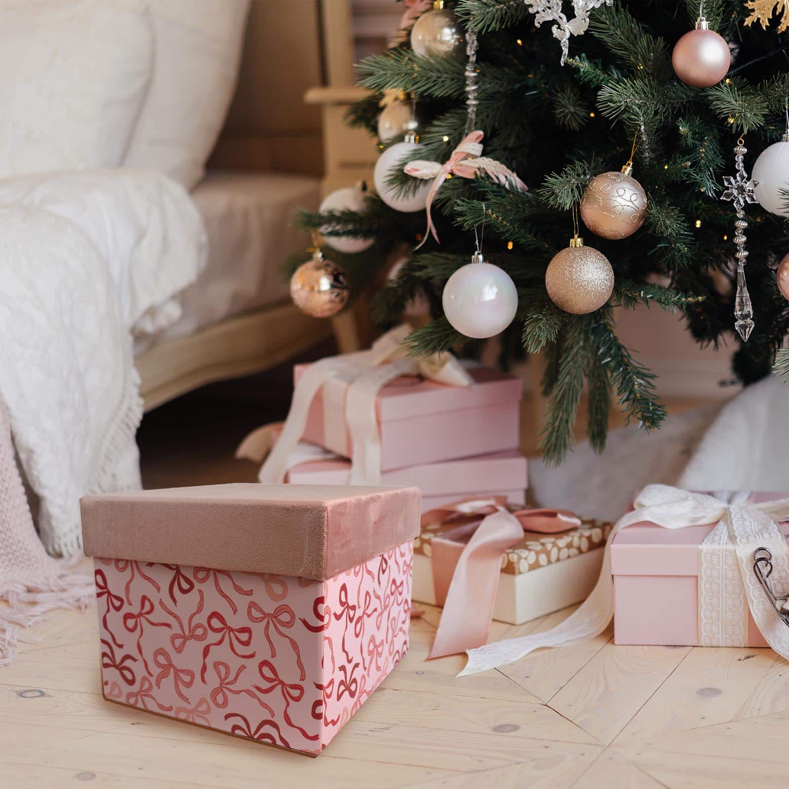 Large Holly Jolly Velvet Lid Gift Box by Ashland&#xAE;