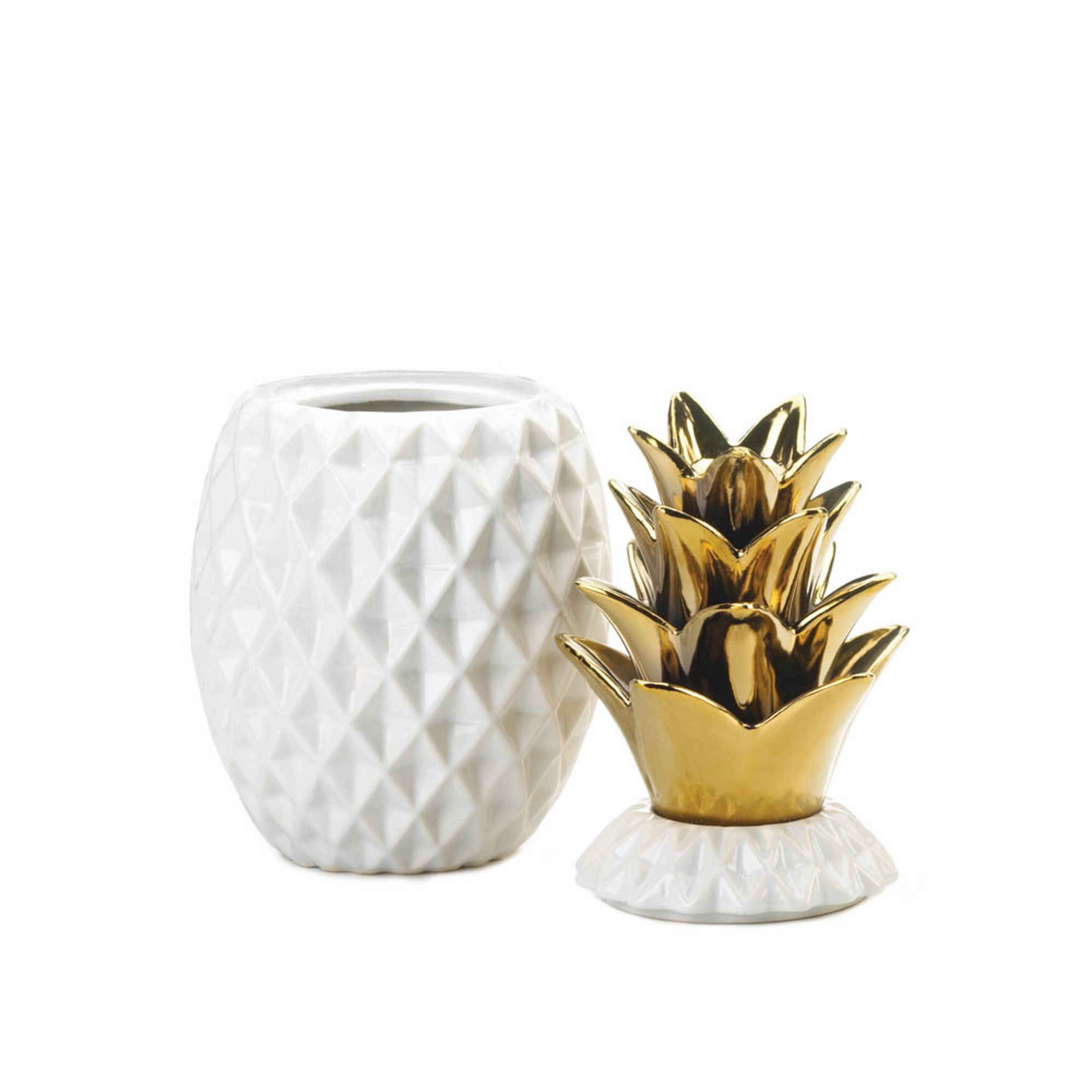 1743-GOLD Set Of 2 Cearmic Pineapple Vase D4.5"x6" Gold 